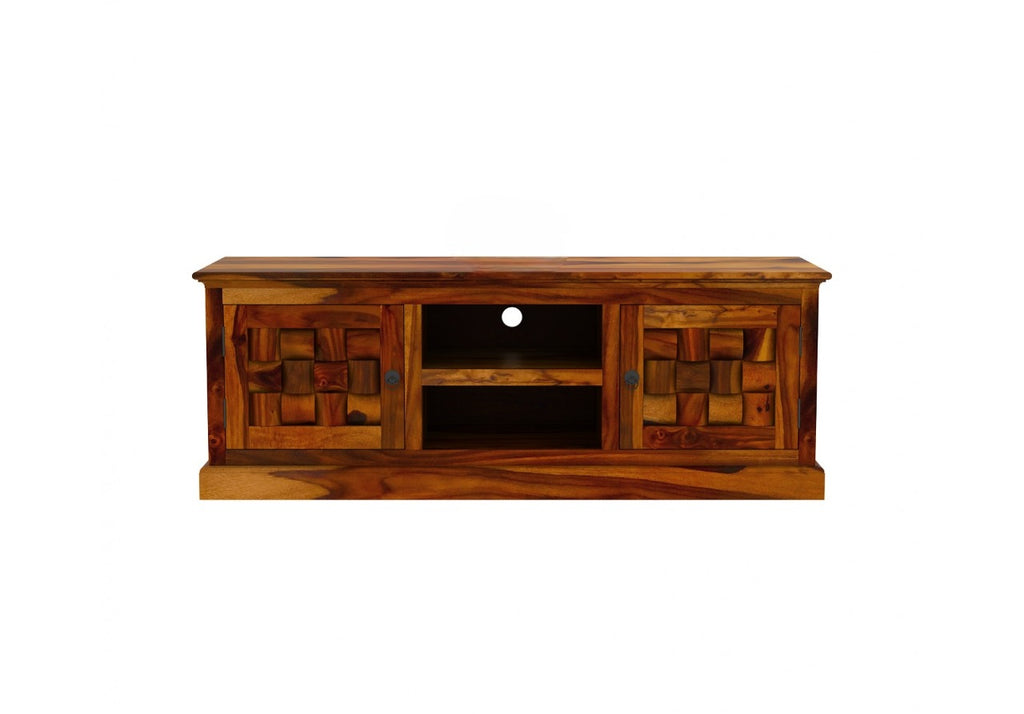 Solid Sheesham Wood Multipurpose TV Cabinet & Entertainment Unit for Living Room Furniture with Shelf Storage Natural Honey with Glossy Finish (Natural Honey, Model-04)