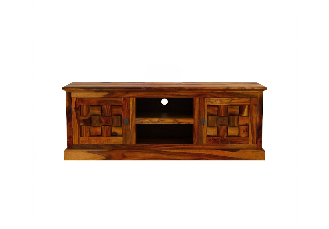 Solid Sheesham Wood Multipurpose TV Cabinet & Entertainment Unit for Living Room Furniture with Shelf Storage Natural Honey with Glossy Finish (Natural Honey, Model-04)