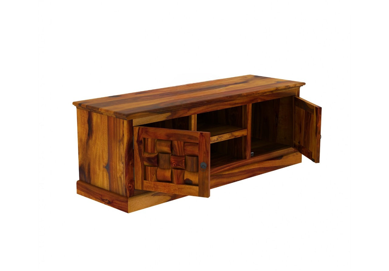 Solid Sheesham Wood Multipurpose TV Cabinet & Entertainment Unit for Living Room Furniture with Shelf Storage Natural Honey with Glossy Finish (Natural Honey, Model-04)