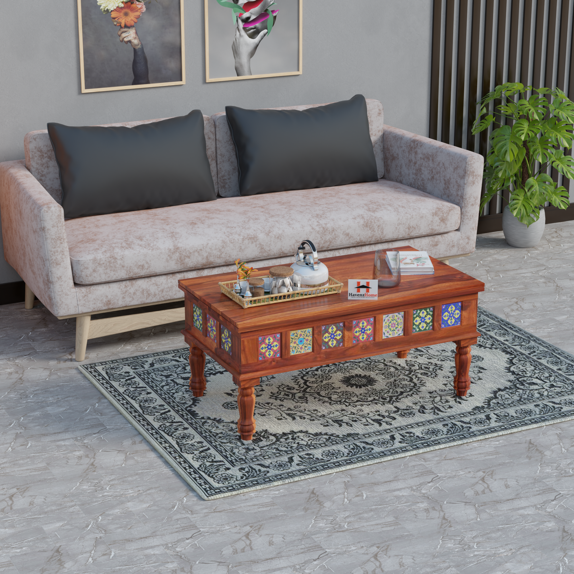 Solid Sheesham Wood Coffee Table | Wooden Tea Table with Elegant Design | Modern and Stylish Center Table for Living Room (Style-01) Visit the HavenzHome Store