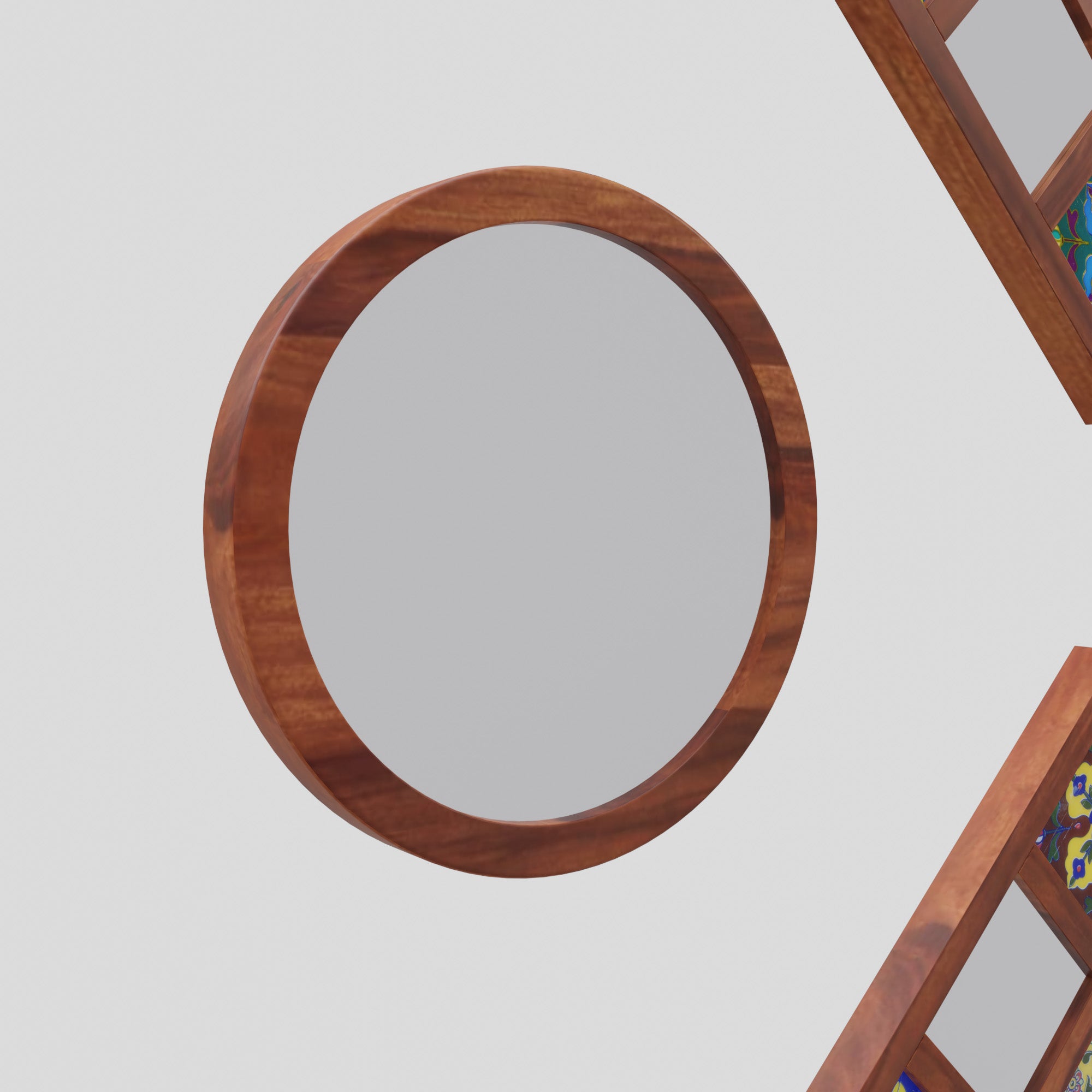 Sheesham Wood Wall Hanging Decoration Item for Home, Wall Plates with Mirror | Office | Gift | Wall Art | Living Room | Bedroom, Decorative Items