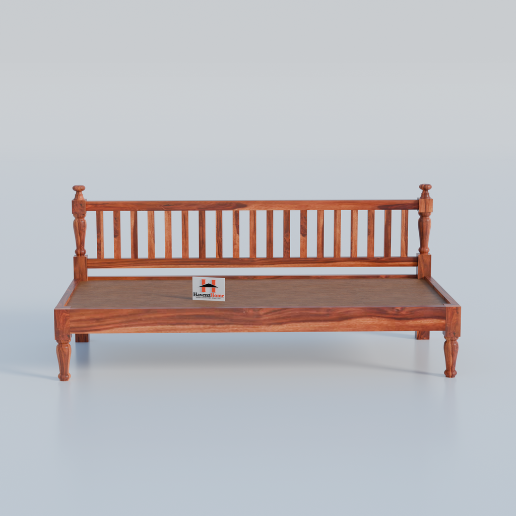 Home Furniture Wooden Couch Diwan Sofa Settee for Living Room and Office | Three 3-Person Sofa | Art Deco, Sheesham Wood | Natural Teak Finish (Brown)