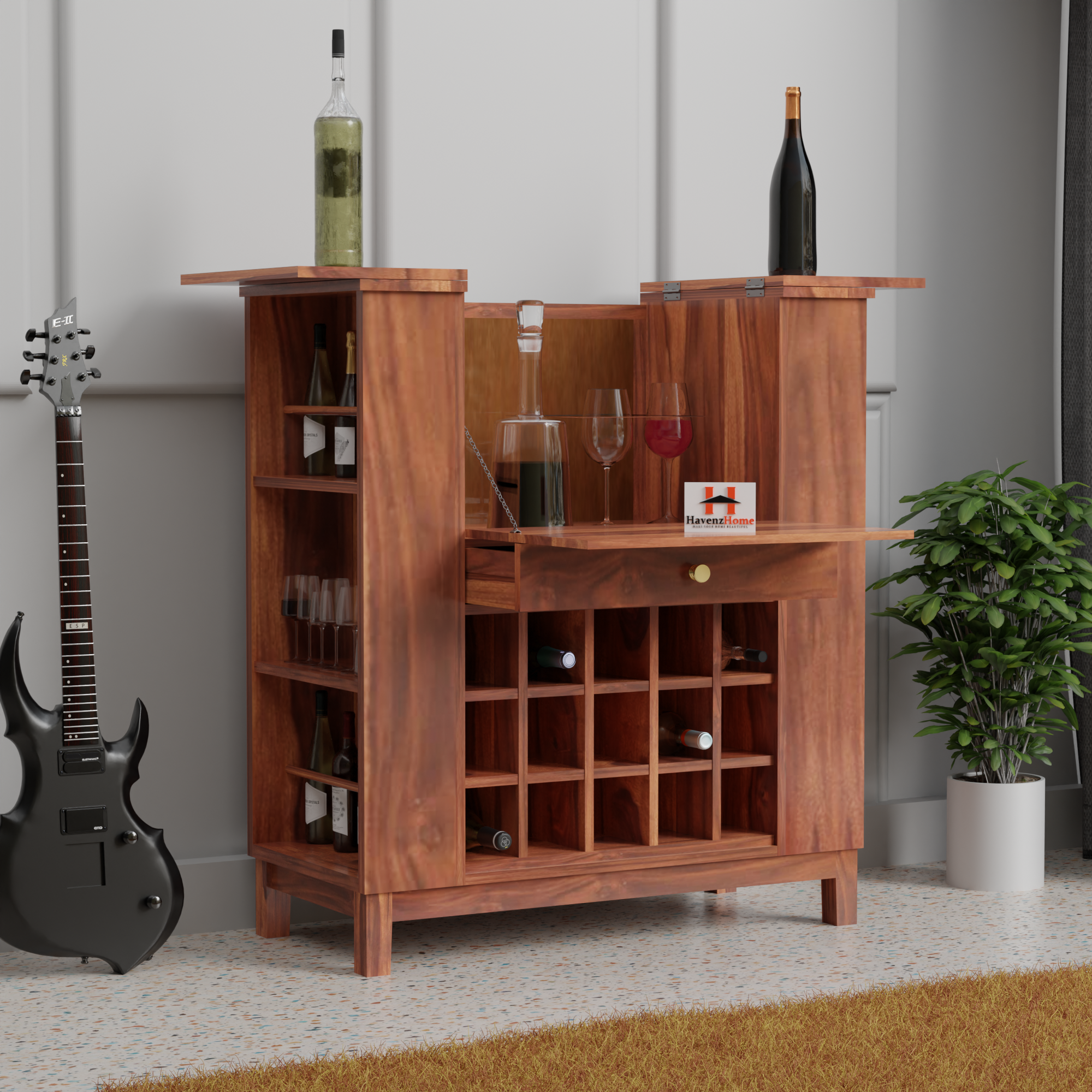 HavenzHome Sheesham Wood Bar Cabinet.