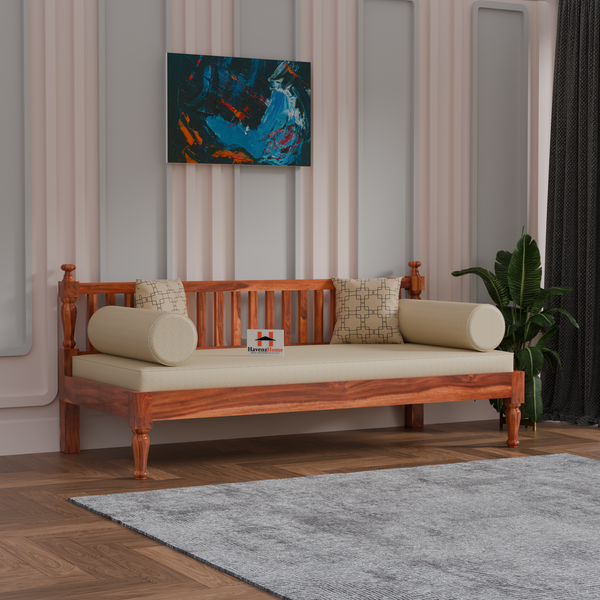 Home Furniture Wooden Couch Diwan Sofa Settee for Living Room and Office | Three 3-Person Sofa | Art Deco, Sheesham Wood | Natural Teak Finish (Brown)