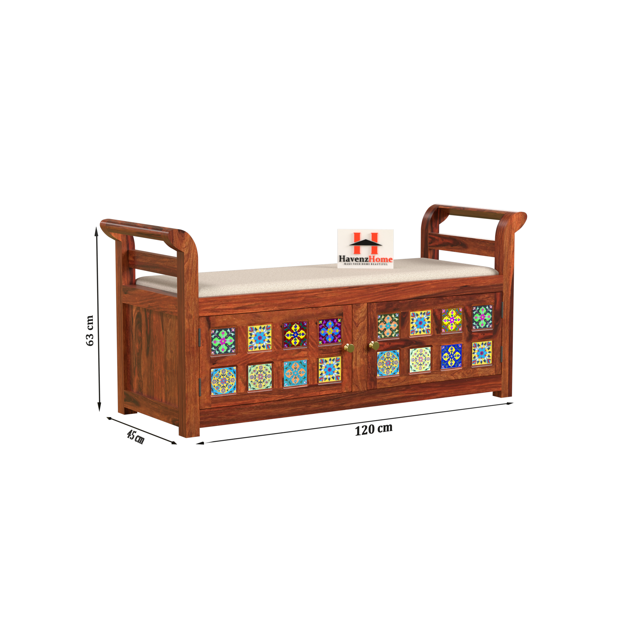 HavenzHome Classic Wooden Settee | Elegant 2-Seater Sofa | Handcrafted Wood Bench, Couch