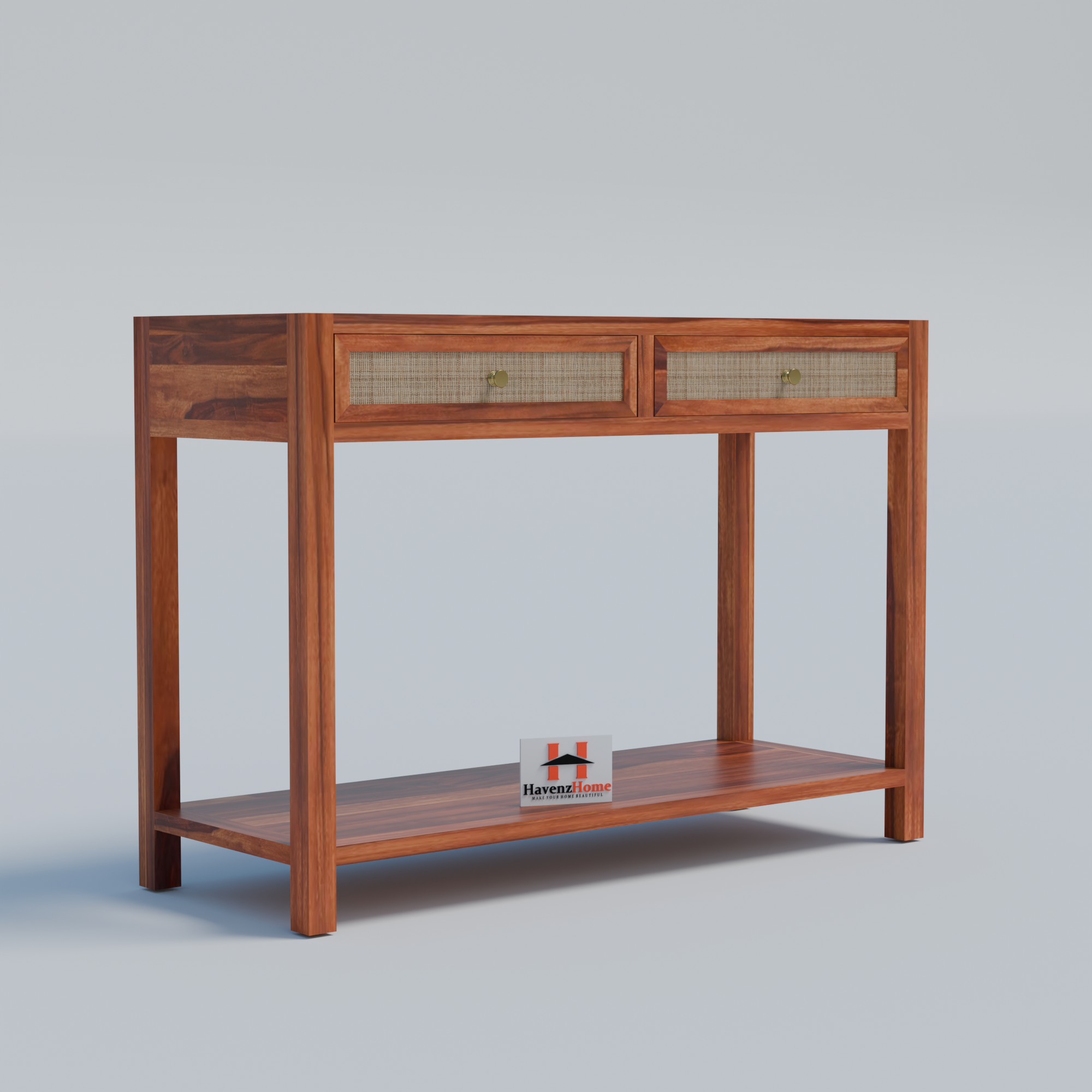 Solid Sheesham Wood Console Table for Living Room | Bedroom | Wooden Console Table with 2 Drawers and 1 Open Shelves Storage Home Furniture | Finish Color - Honey Teak Finish |