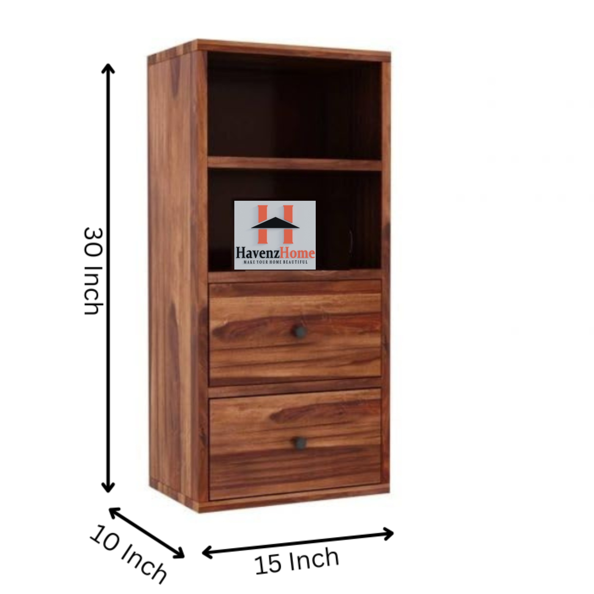 HavenzHome Solid Wood Wall-Mounted Storage Cabinet With Two Spacious Drawers,Two Open Shelves(Natural Honey)