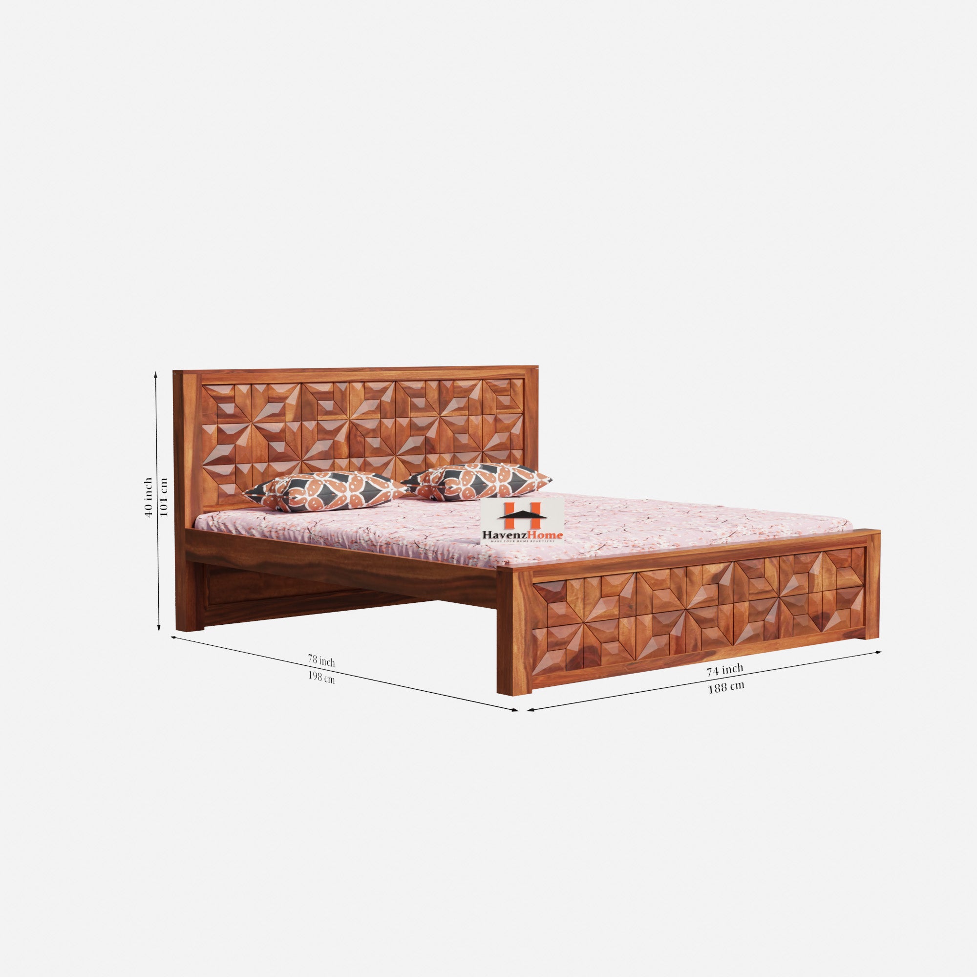 Sheesham Wood King Size Bed Without Storage,Includes Bedside,Natural Color, Minimalist Design,12-Month Warranty,Secure Packaging (Double Bedside)