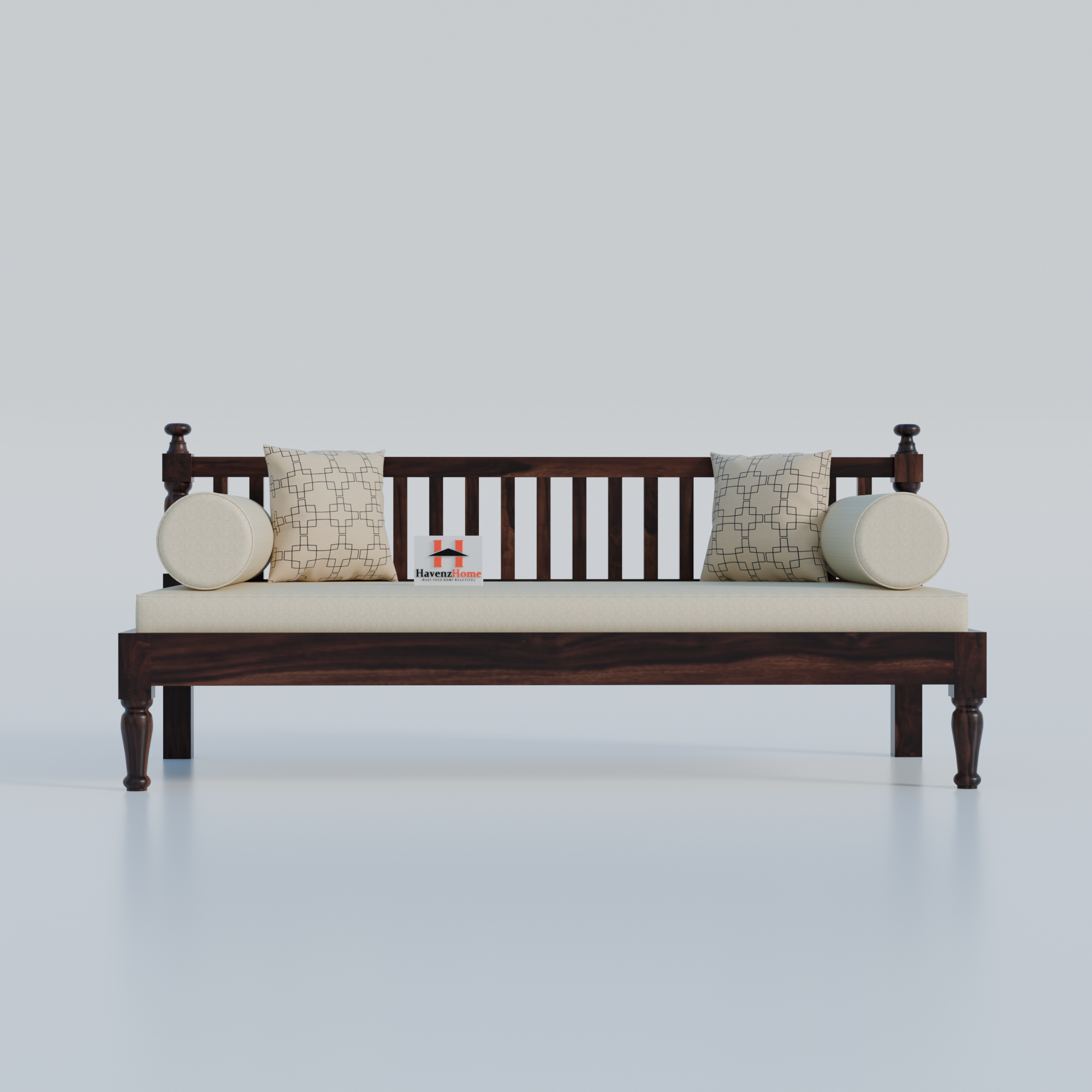 Wooden Couch Diwan Sofa Settee for Living Room and Office | Three 3 Seater Sofa | Sheesham Wood (Walnut)