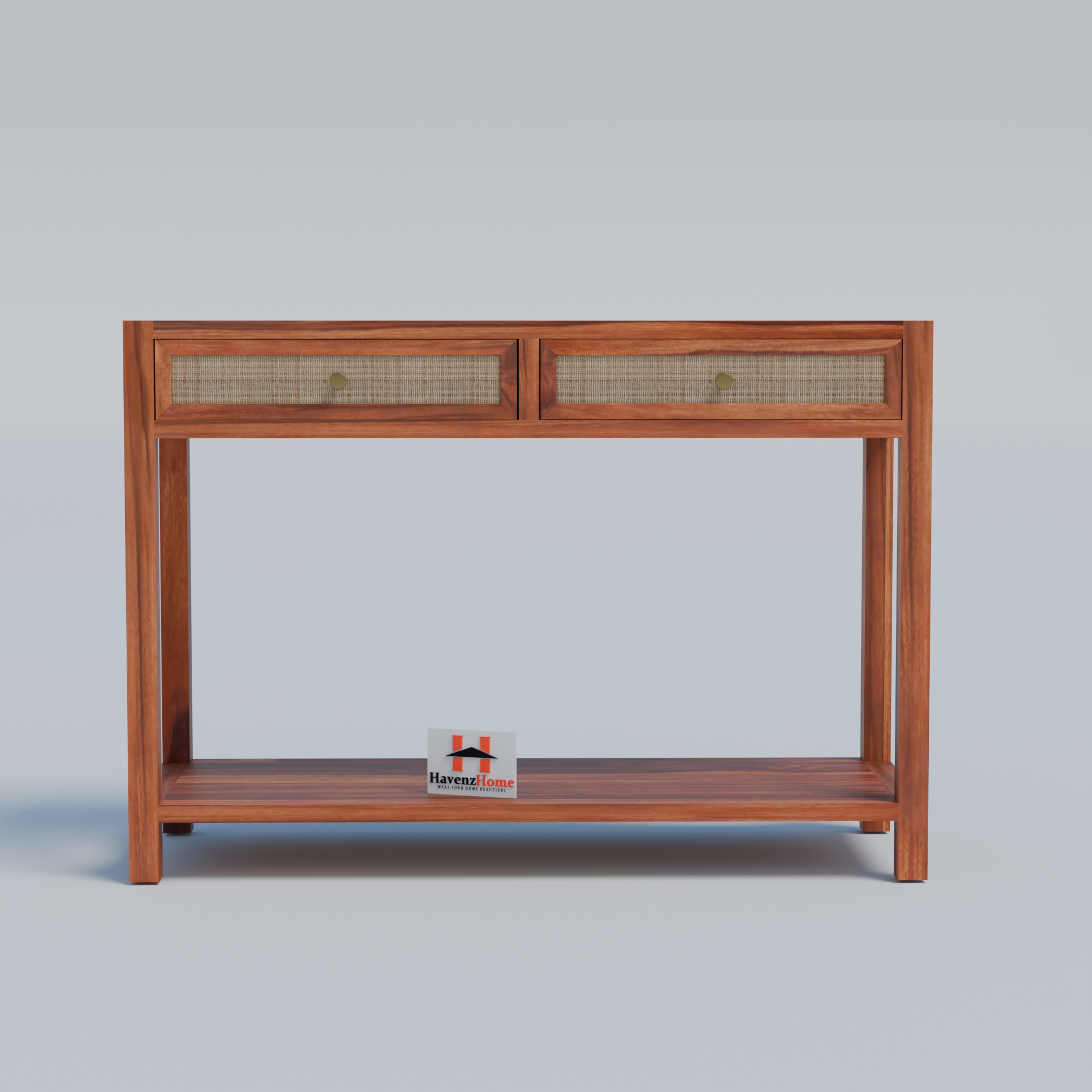 Solid Sheesham Wood Console Table for Living Room | Bedroom | Wooden Console Table with 2 Drawers and 1 Open Shelves Storage Home Furniture | Finish Color - Honey Teak Finish |