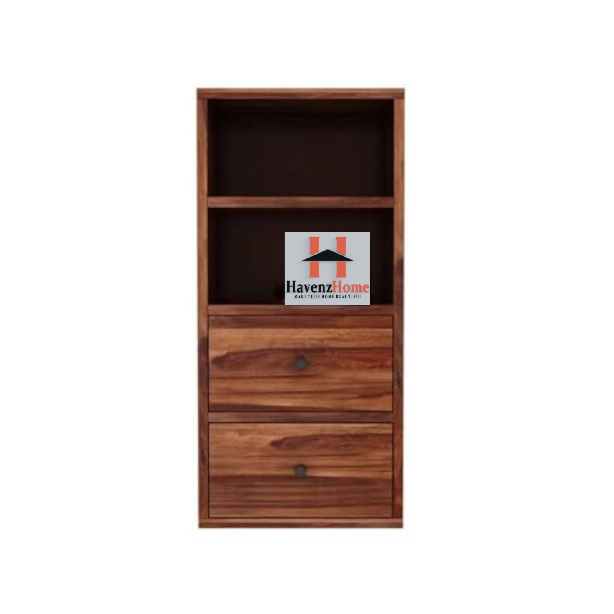 HavenzHome Solid Wood Wall-Mounted Storage Cabinet With Two Spacious Drawers,Two Open Shelves(Natural Honey)