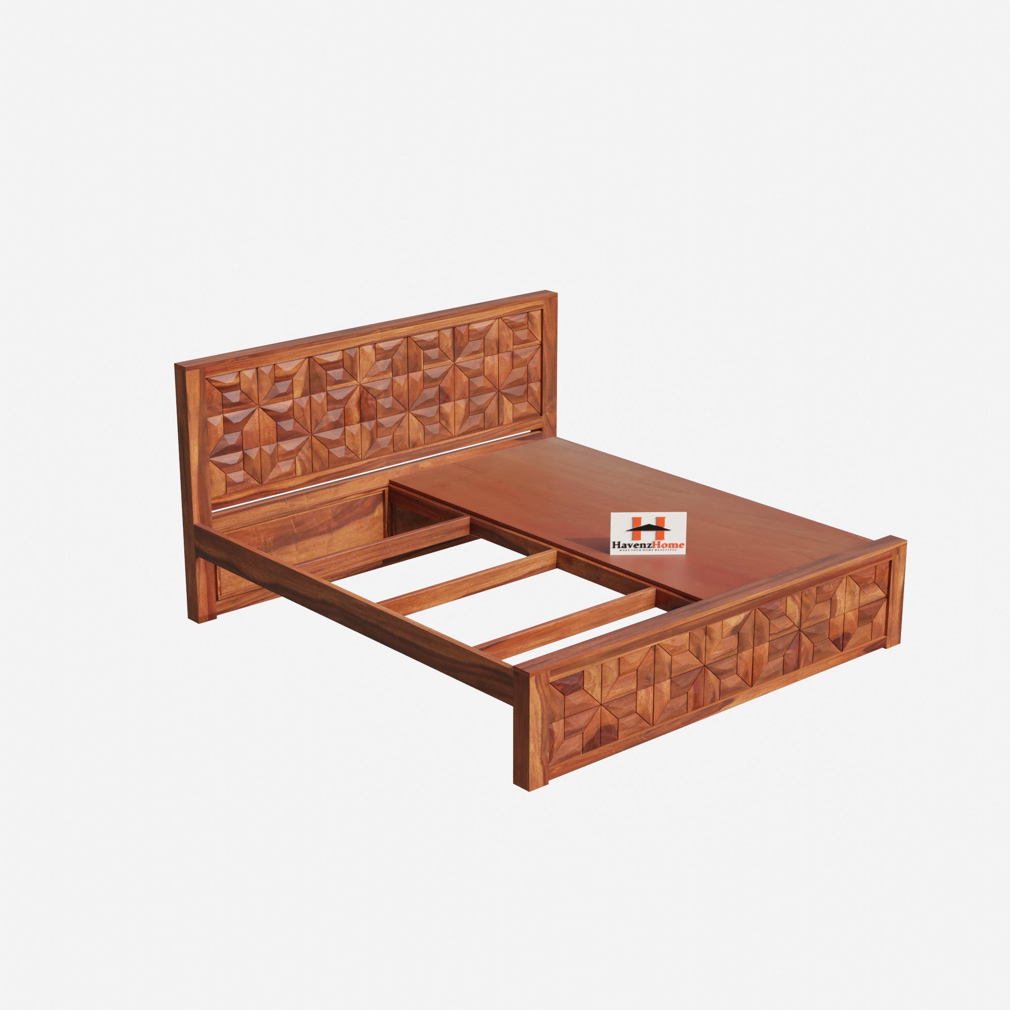 Sheesham Wood King Size Bed Without Storage,Includes Bedside,Natural Color, Minimalist Design,12-Month Warranty,Secure Packaging (Double Bedside)