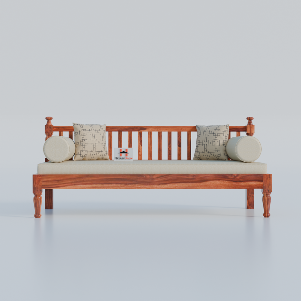 Home Furniture Wooden Couch Diwan Sofa Settee for Living Room and Office | Three 3-Person Sofa | Art Deco, Sheesham Wood | Natural Teak Finish (Brown)