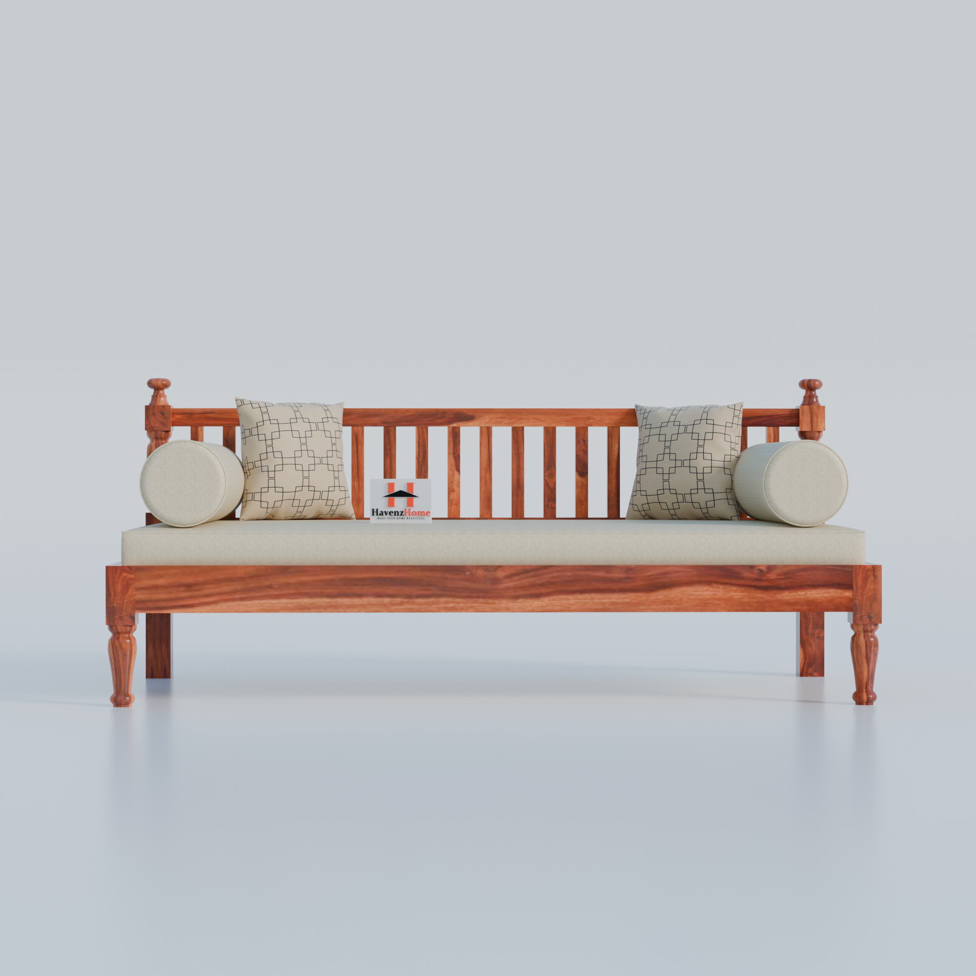 Home Furniture Wooden Couch Diwan Sofa Settee for Living Room and Office | Three 3-Person Sofa | Art Deco, Sheesham Wood | Natural Teak Finish (Brown)