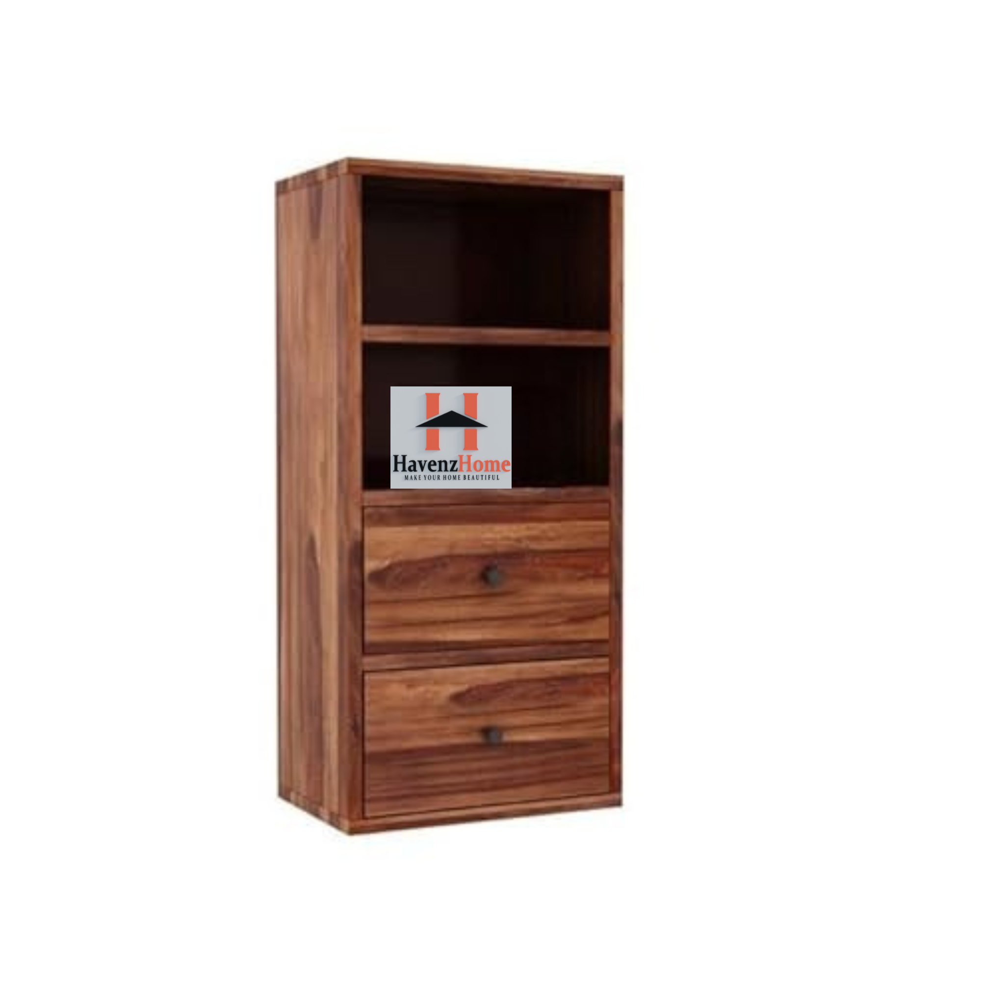 HavenzHome Solid Wood Wall-Mounted Storage Cabinet With Two Spacious Drawers,Two Open Shelves(Natural Honey)