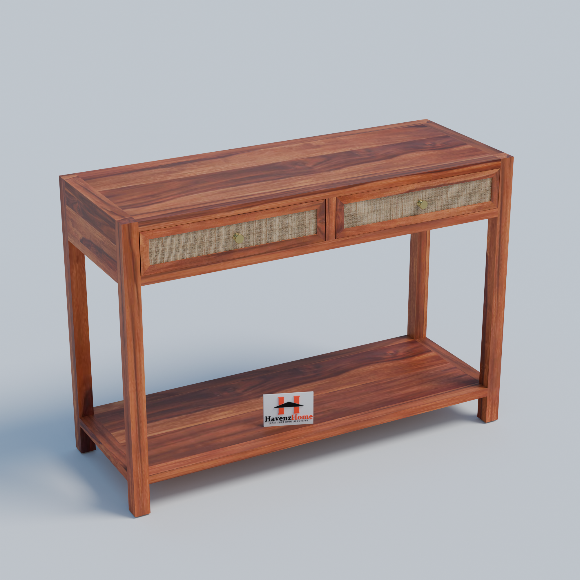 Solid Sheesham Wood Console Table for Living Room | Bedroom | Wooden Console Table with 2 Drawers and 1 Open Shelves Storage Home Furniture | Finish Color - Honey Teak Finish |