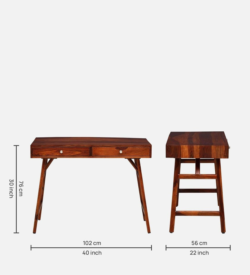 Woody Furniture™ Solid Sheesham Wood Laptop Table for Students Laptop Office Desk Workstation Writing Tables with 2 Drawer for Study Room & Home Made with Indian Sheesham Wood, Honey Finish