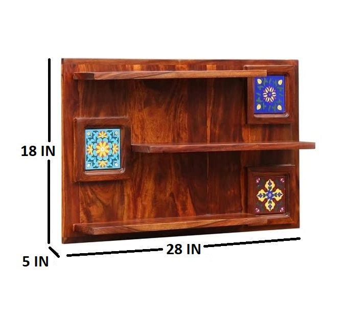 Wooden Wall Shelves for Home Library | Display Unit | Sheesham Wall Mount Shelf, Book Storage Rack for Living Room | Bedroom | Office Natural Honey Color (Style-03)