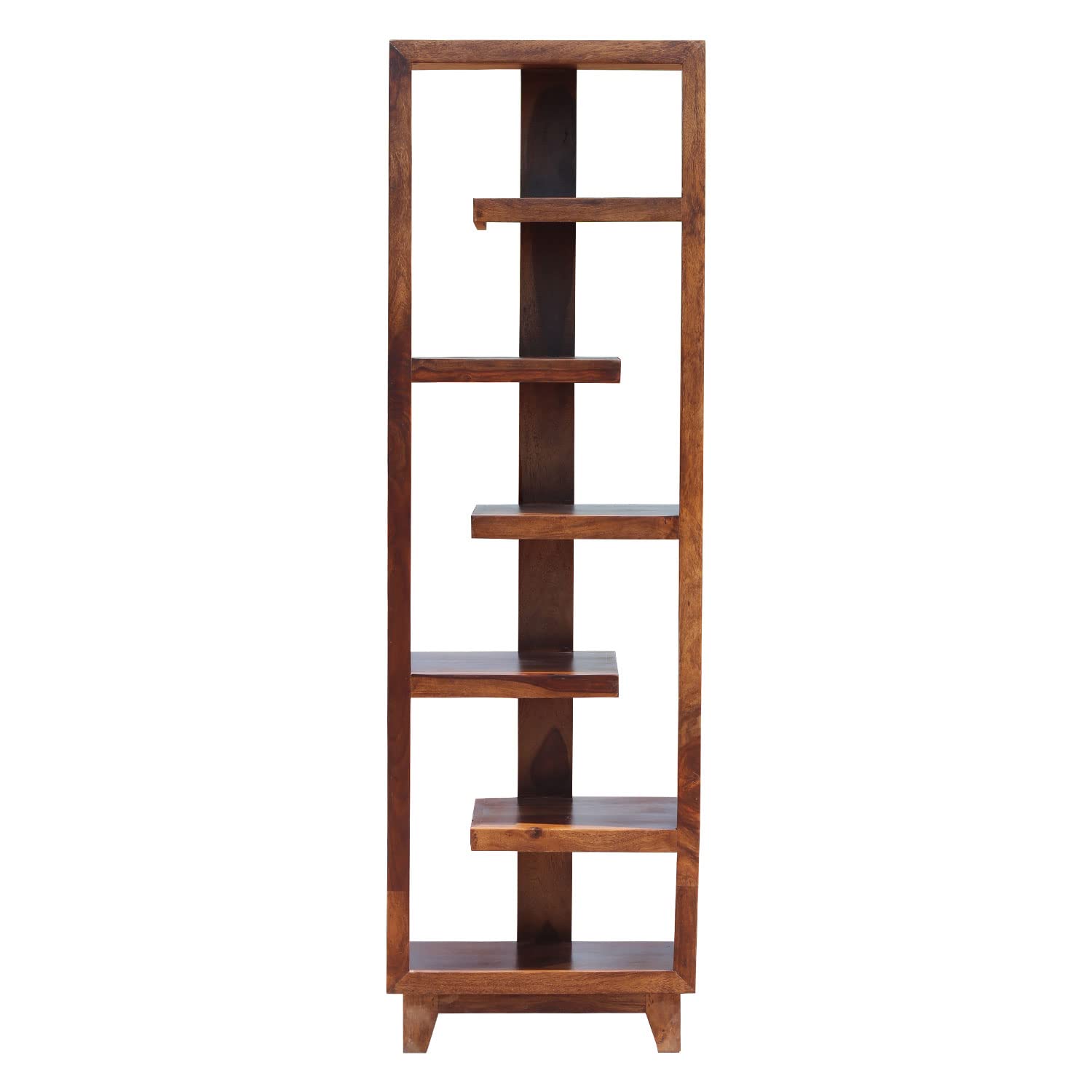 HavenzHome Sheesham Woodenic 5 Shelf Book Shelf | Multipurpose Display Rack with 5 Shelf for Home Living Study Room Office | Natural Honey Oak Color with Glossy Finish (Brown)