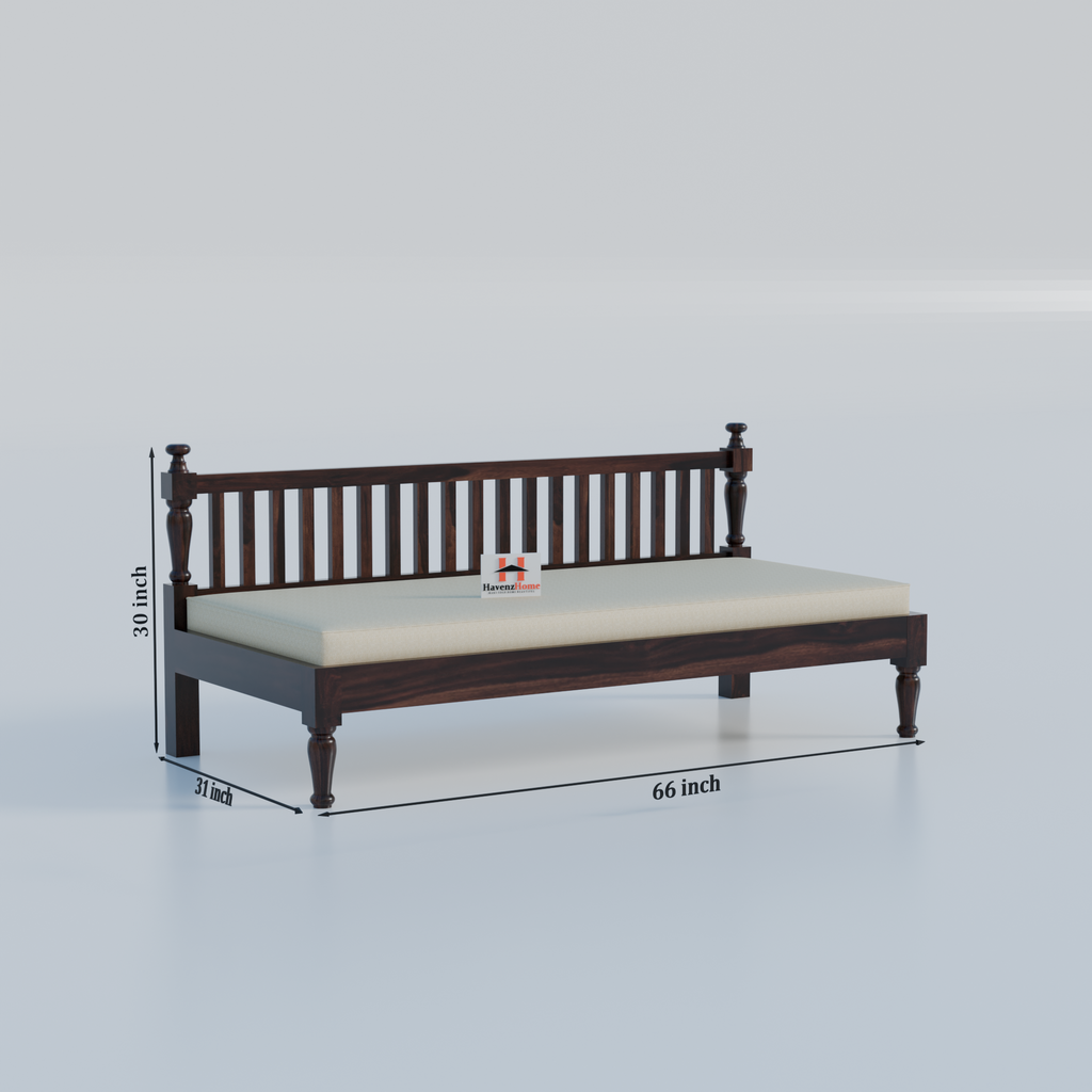 Wooden Couch Diwan Sofa Settee for Living Room and Office | Three 3 Seater Sofa | Sheesham Wood (Walnut)