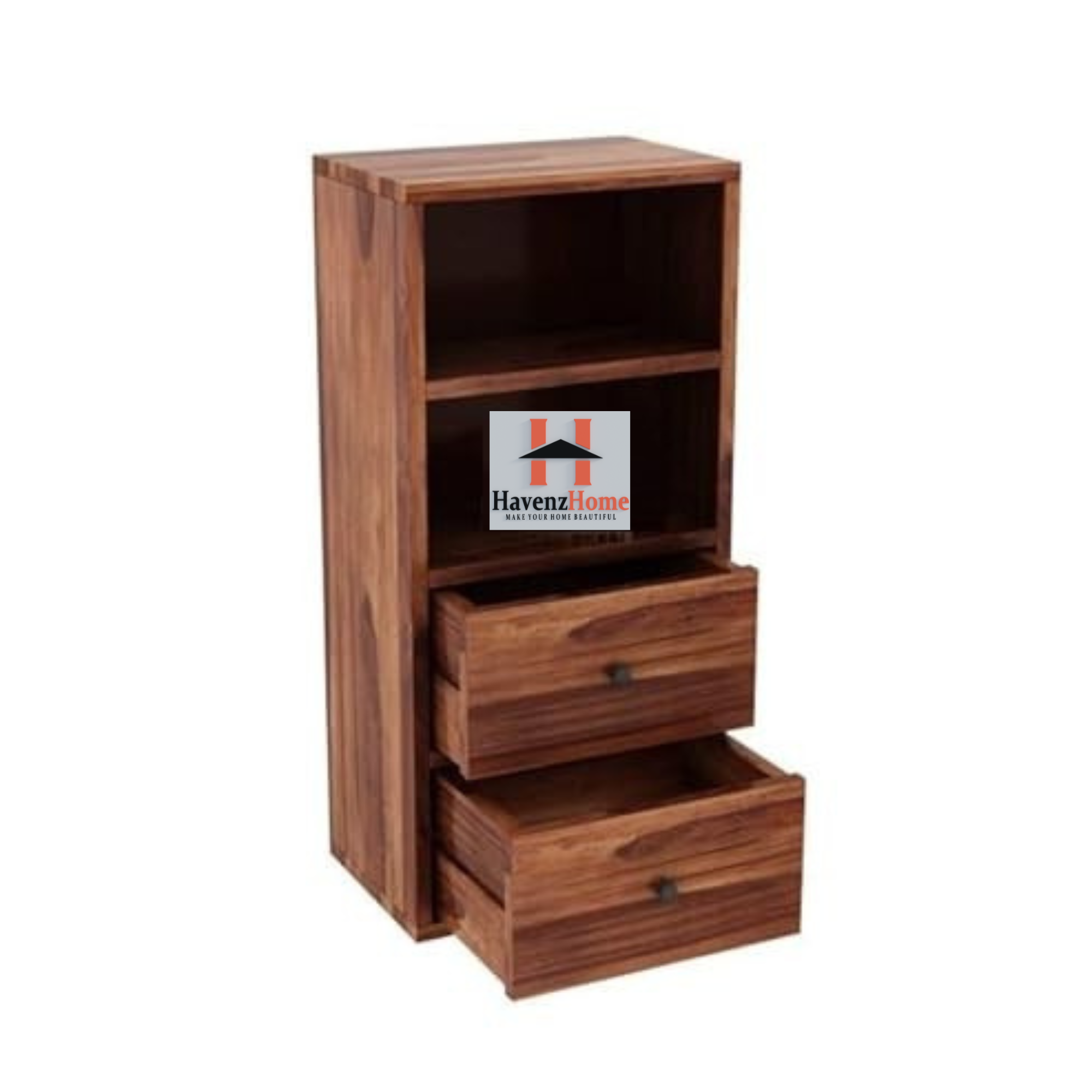 HavenzHome Solid Wood Wall-Mounted Storage Cabinet With Two Spacious Drawers,Two Open Shelves(Natural Honey)
