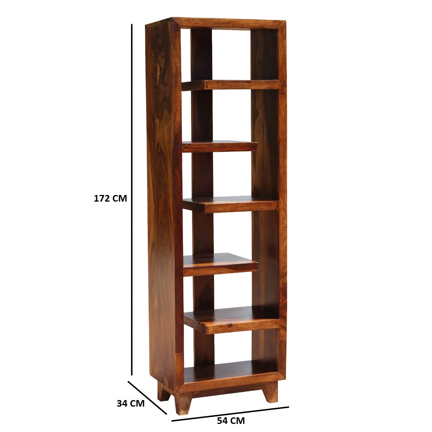 HavenzHome Sheesham Woodenic 5 Shelf Book Shelf | Multipurpose Display Rack with 5 Shelf for Home Living Study Room Office | Natural Honey Oak Color with Glossy Finish (Brown)