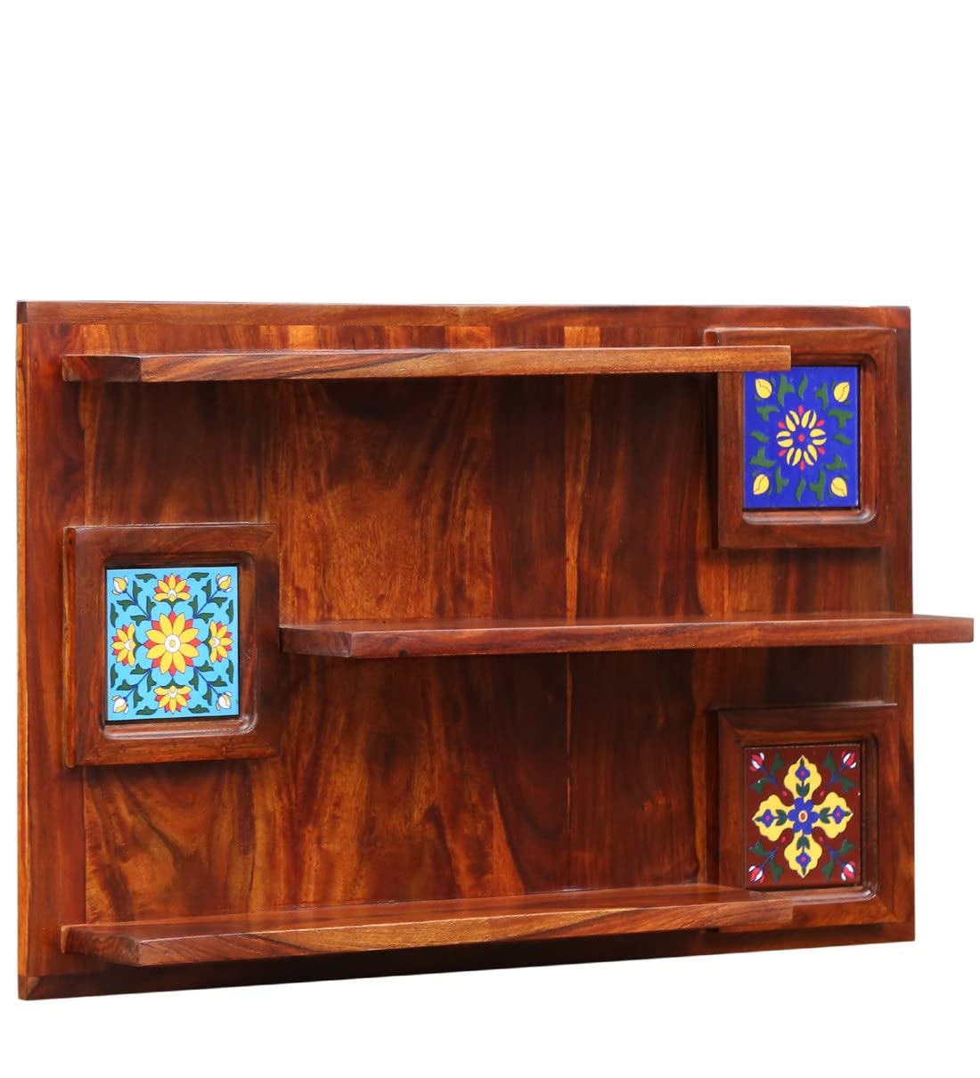 Wooden Wall Shelves for Home Library | Display Unit | Sheesham Wall Mount Shelf, Book Storage Rack for Living Room | Bedroom | Office Natural Honey Color (Style-03)