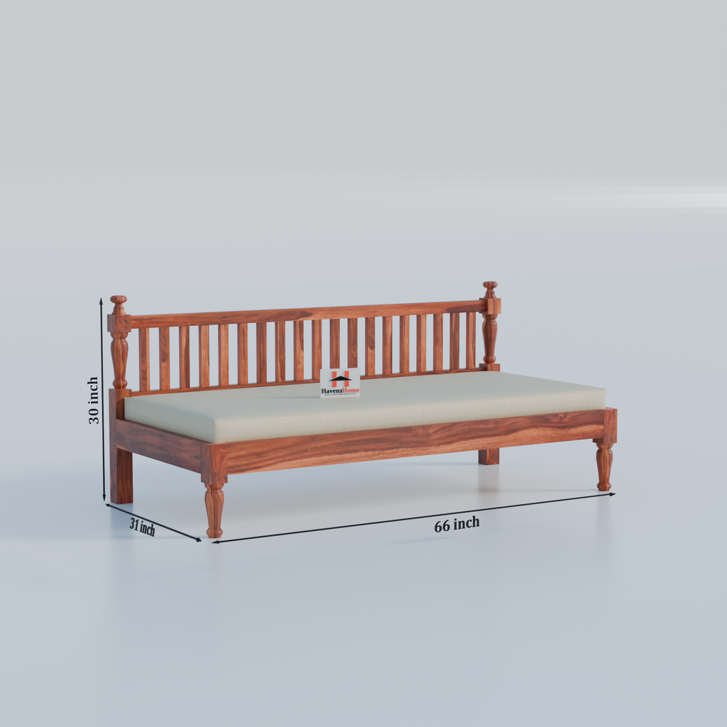 Home Furniture Wooden Couch Diwan Sofa Settee for Living Room and Office | Three 3-Person Sofa | Art Deco, Sheesham Wood | Natural Teak Finish (Brown)