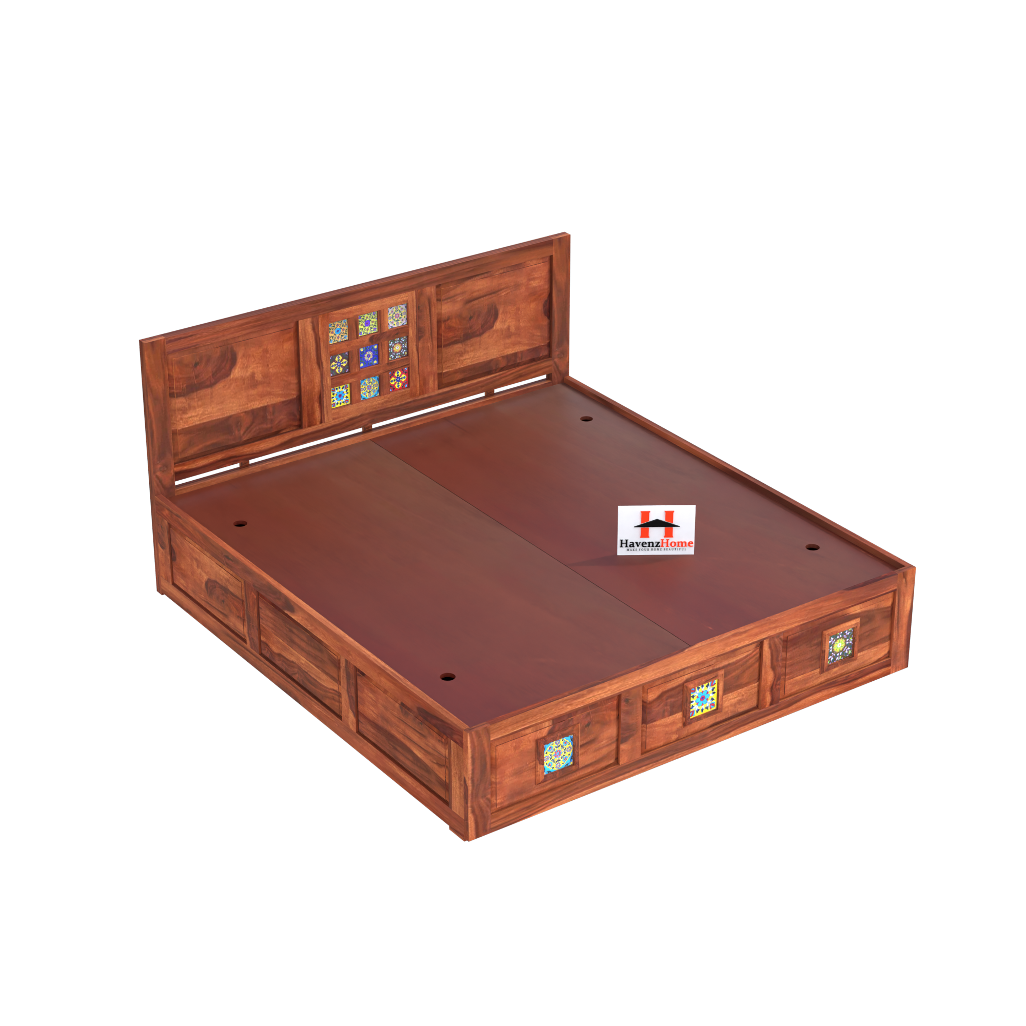 HavenzHome Sheesham Wood King Size Bed With Box Storage.