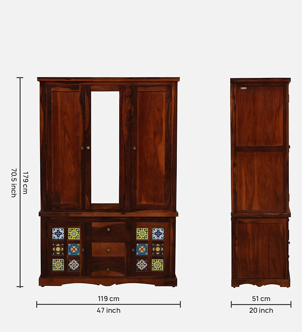 Sheesham Wood Wadrobe - Already Assembled - Door Wardrobe Furniture for Clothes, Cupboard Wooden Almirah for Bedroom, Multi Utility Wardrobe