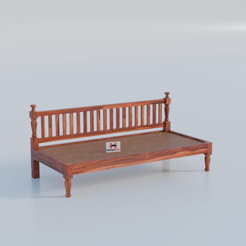 Home Furniture Wooden Couch Diwan Sofa Settee for Living Room and Office | Three 3-Person Sofa | Art Deco, Sheesham Wood | Natural Teak Finish (Brown)