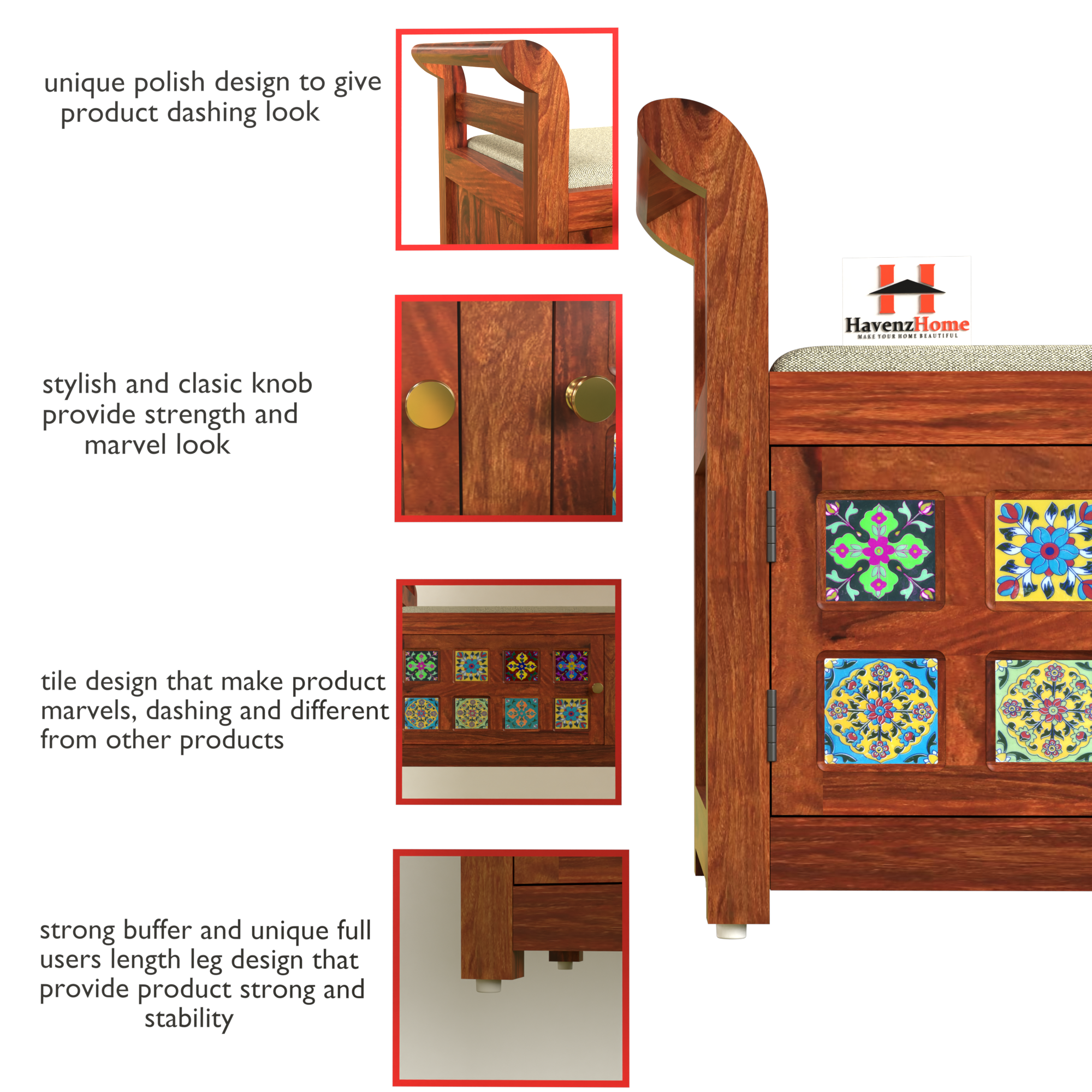 HavenzHome Classic Wooden Settee | Elegant 2-Seater Sofa | Handcrafted Wood Bench, Couch