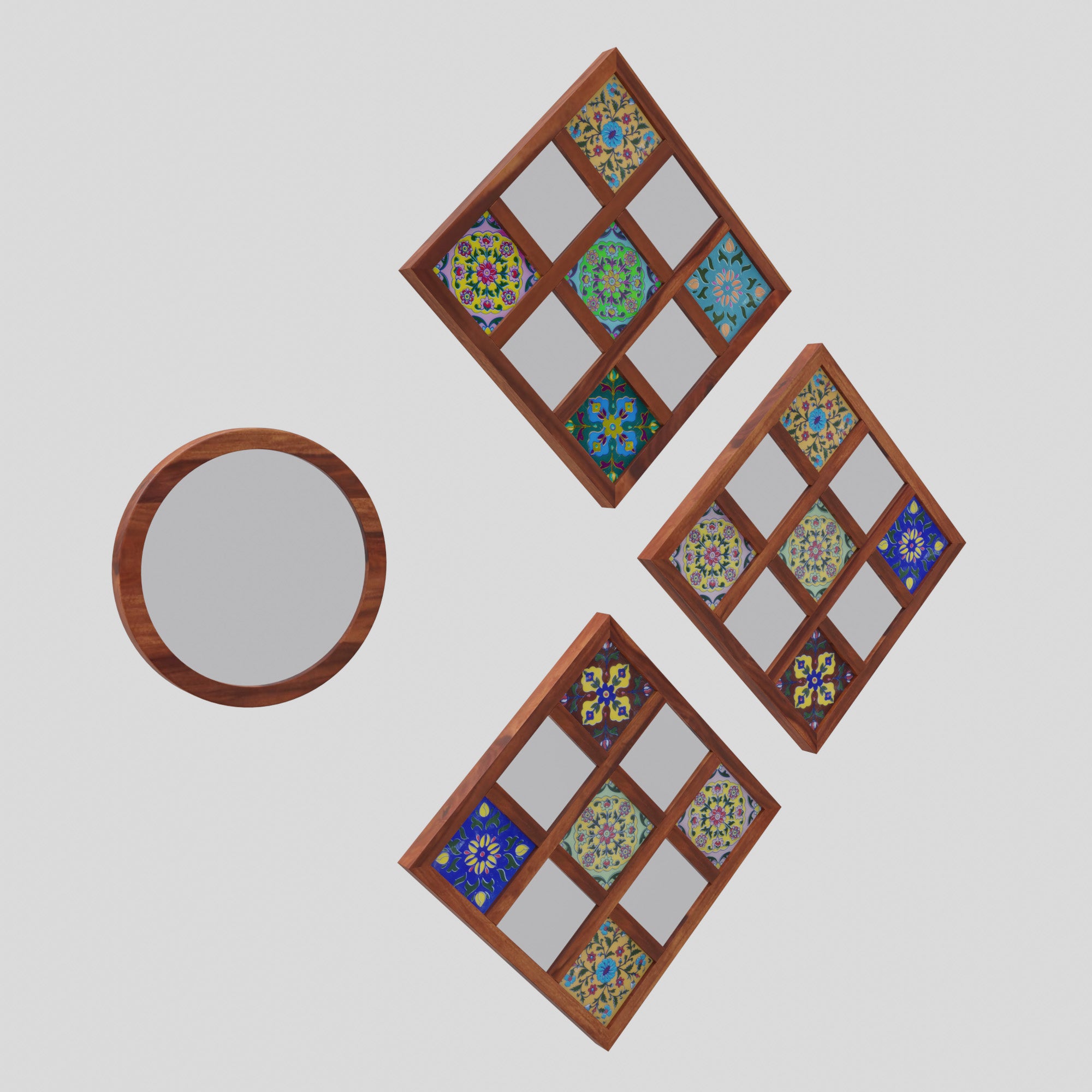 Sheesham Wood Wall Hanging Decoration Item for Home, Wall Plates with Mirror | Office | Gift | Wall Art | Living Room | Bedroom, Decorative Items