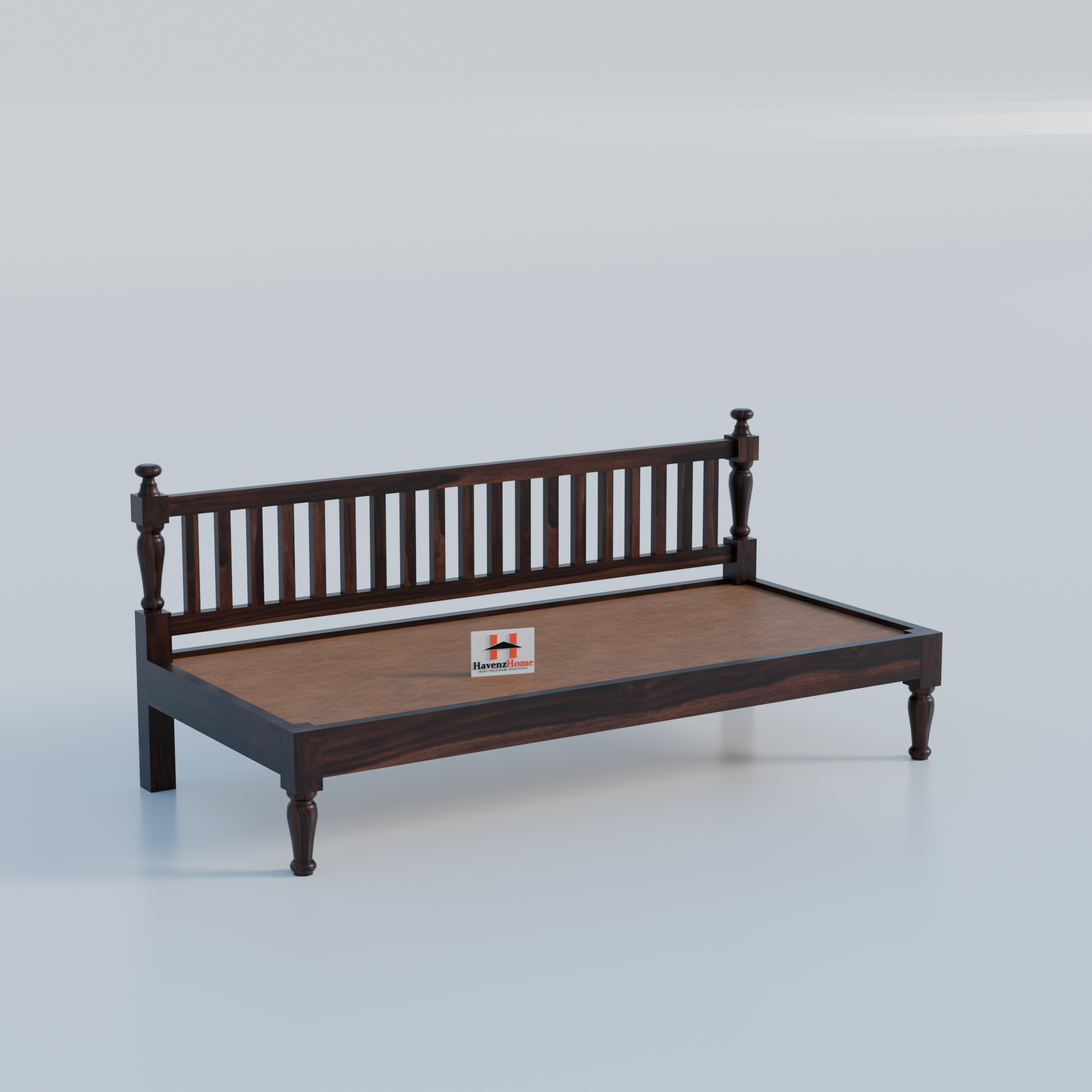 Wooden Couch Diwan Sofa Settee for Living Room and Office | Three 3 Seater Sofa | Sheesham Wood (Walnut)