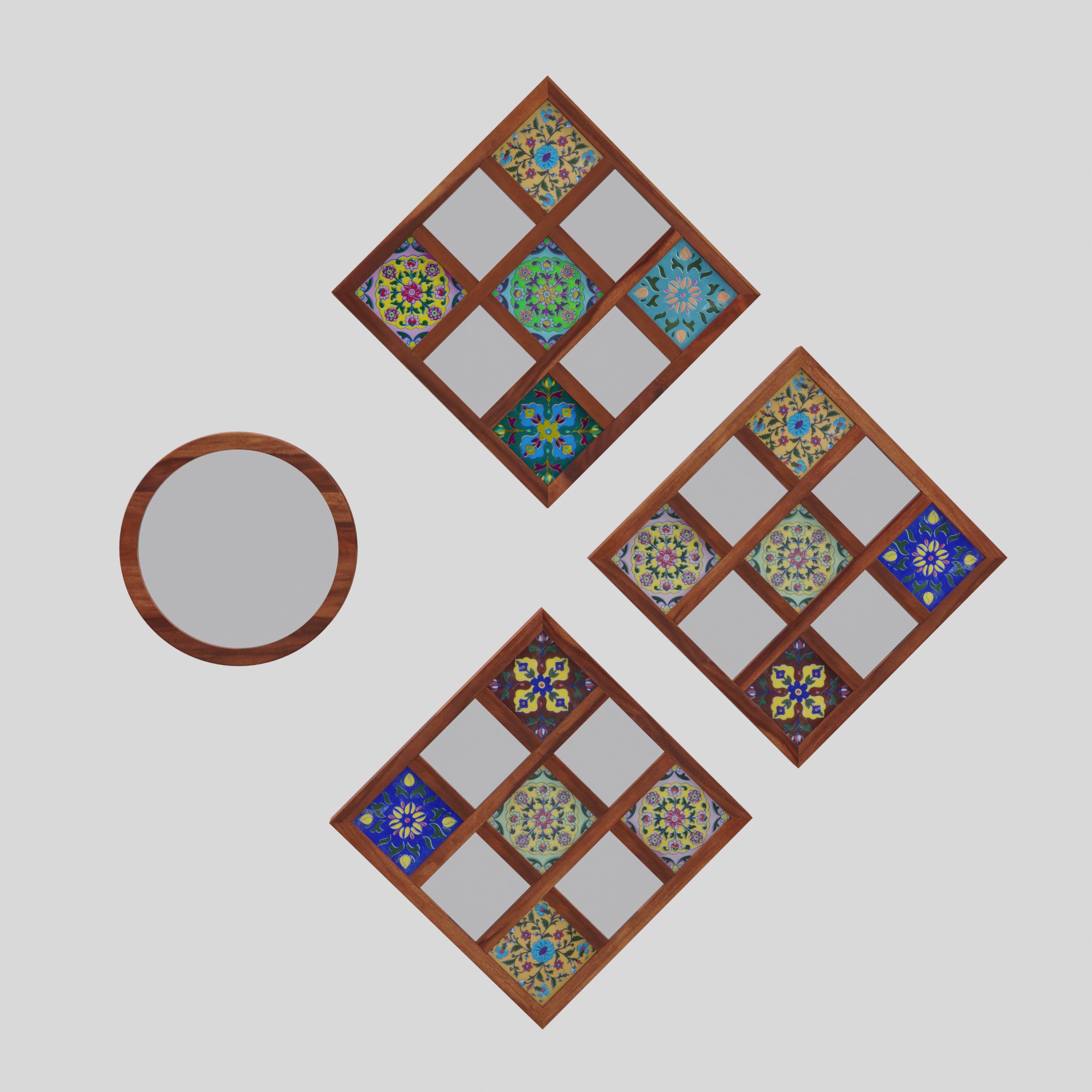 Sheesham Wood Wall Hanging Decoration Item for Home, Wall Plates with Mirror | Office | Gift | Wall Art | Living Room | Bedroom, Decorative Items