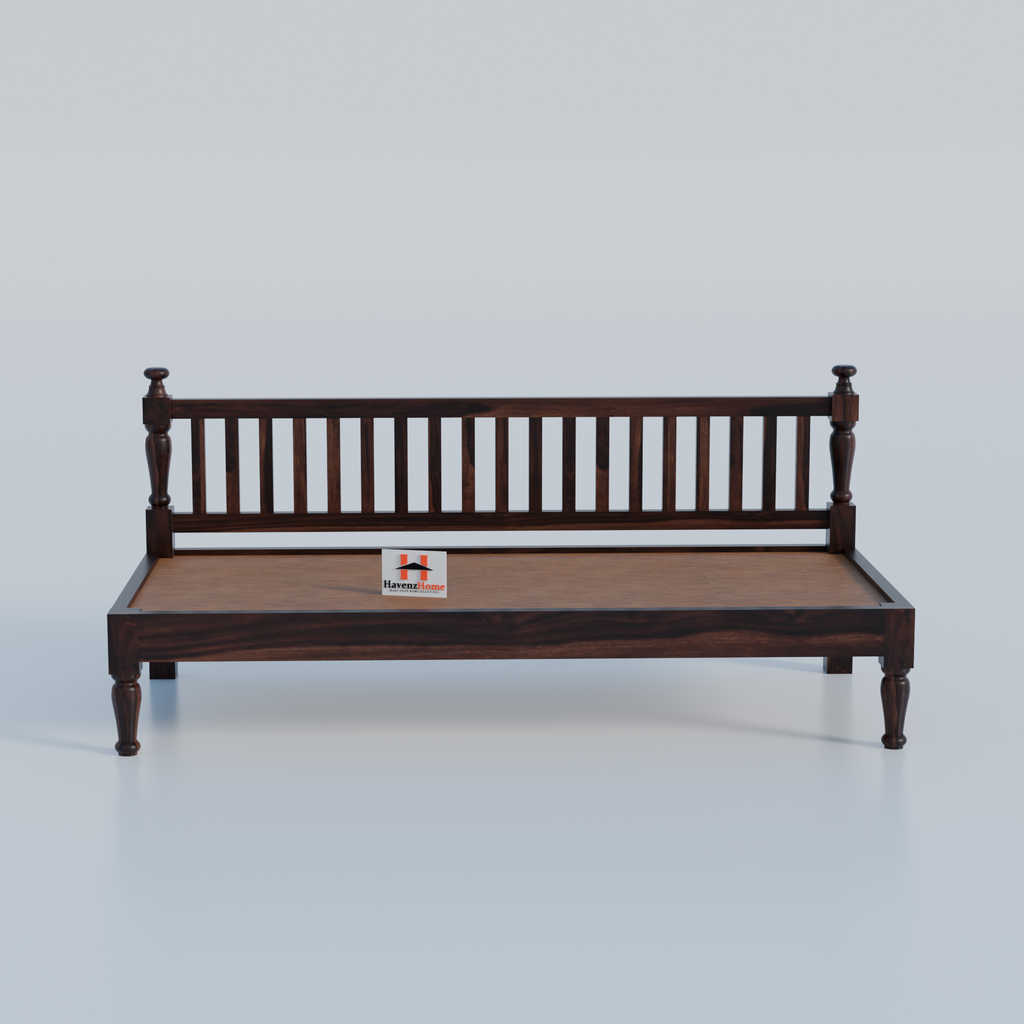 Wooden Couch Diwan Sofa Settee for Living Room and Office | Three 3 Seater Sofa | Sheesham Wood (Walnut)