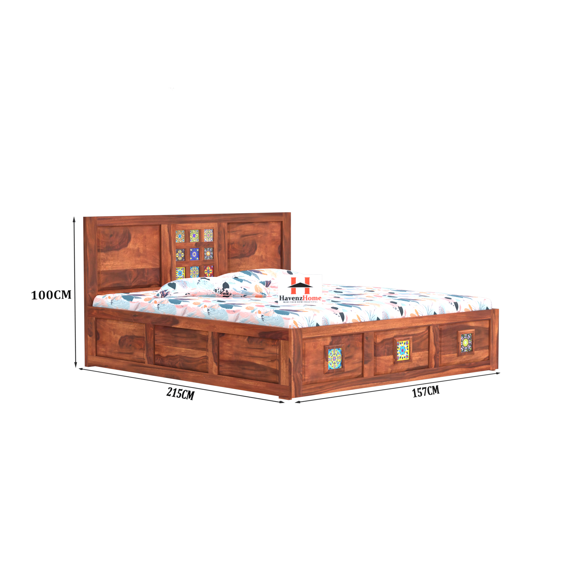 HavenzHome Sheesham Wood King Size Bed With Box Storage.