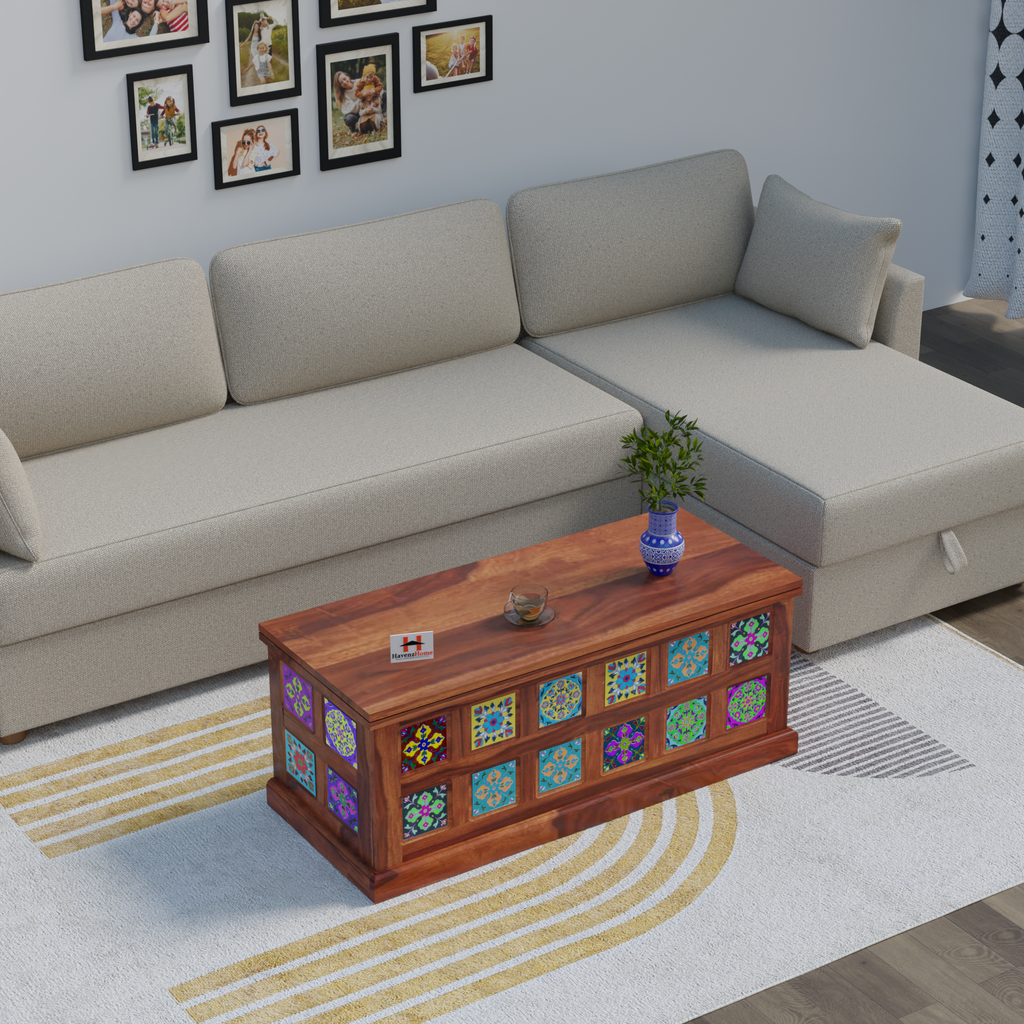 Furnish Round Coffee Table for Living Room Stacking Side Tables Sturdy and Easy Assembly Wood Look Accent Furniture (Trunk Honey)