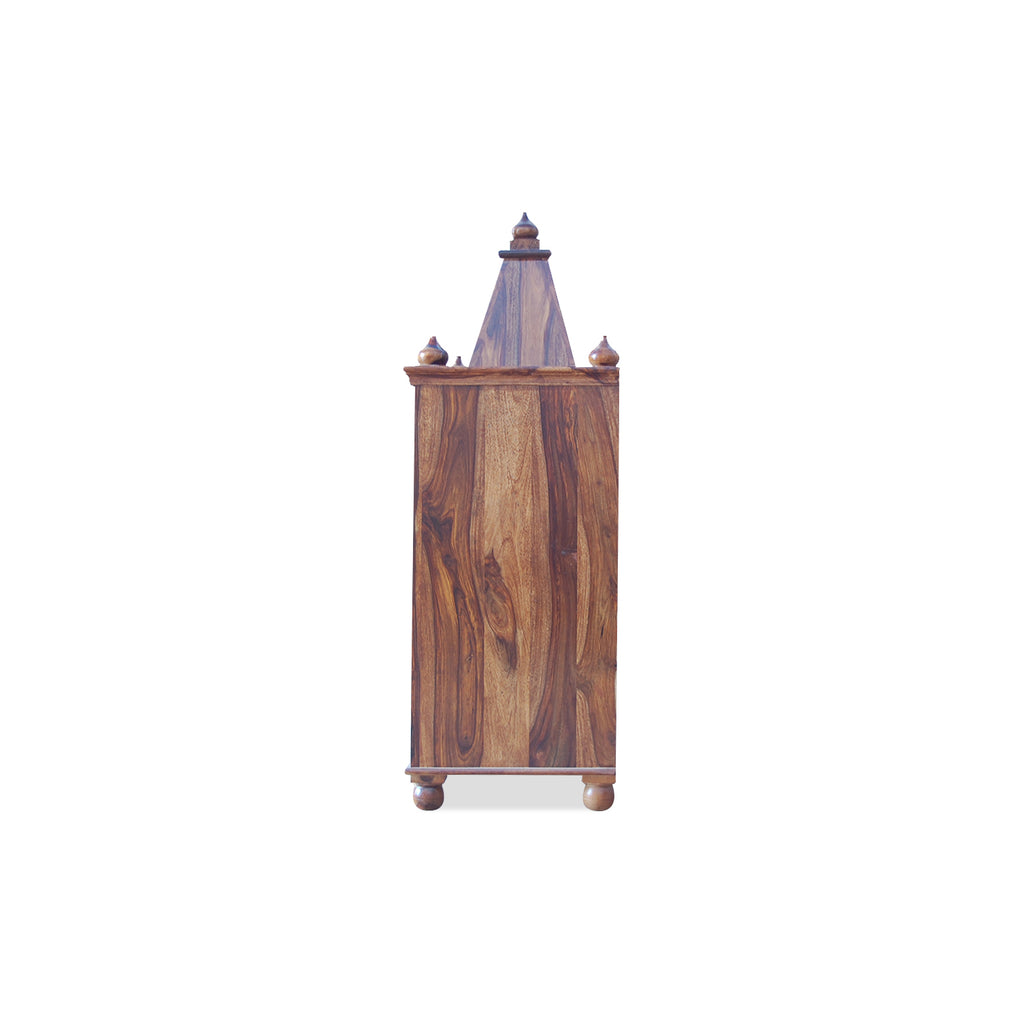 HavenzHome Solid Sheesham Wood Natural Honey Finish Pooja Temple with Double Door and 1 Drawer