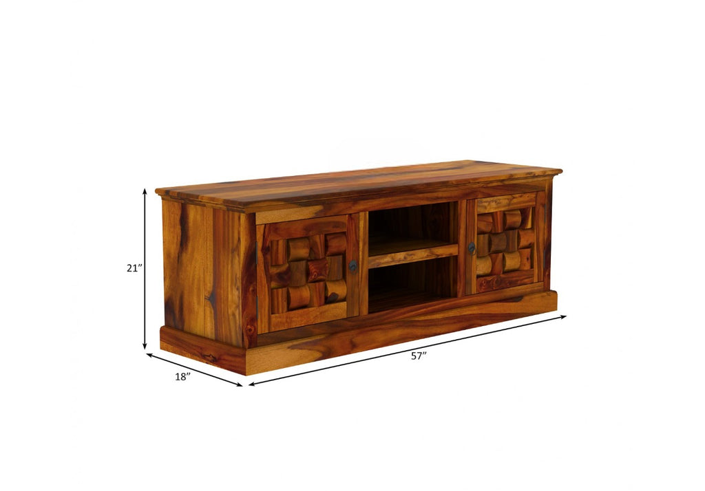 Solid Sheesham Wood Multipurpose TV Cabinet & Entertainment Unit for Living Room Furniture with Shelf Storage Natural Honey with Glossy Finish (Natural Honey, Model-04)