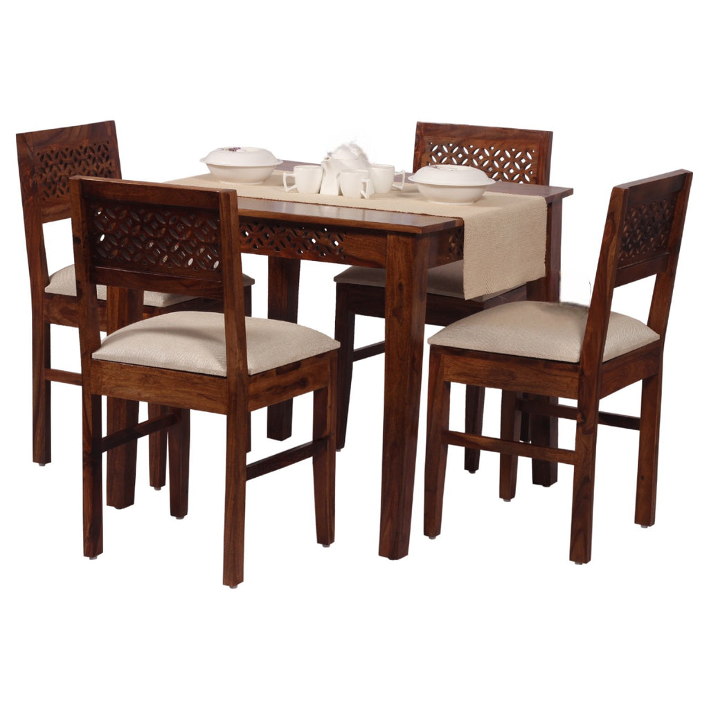 HavenzHome Solid Sheesham Wood Dining Table Set with 4 Cushioned Chairs for Home & Hotel Furniture | Dining Room Furniture