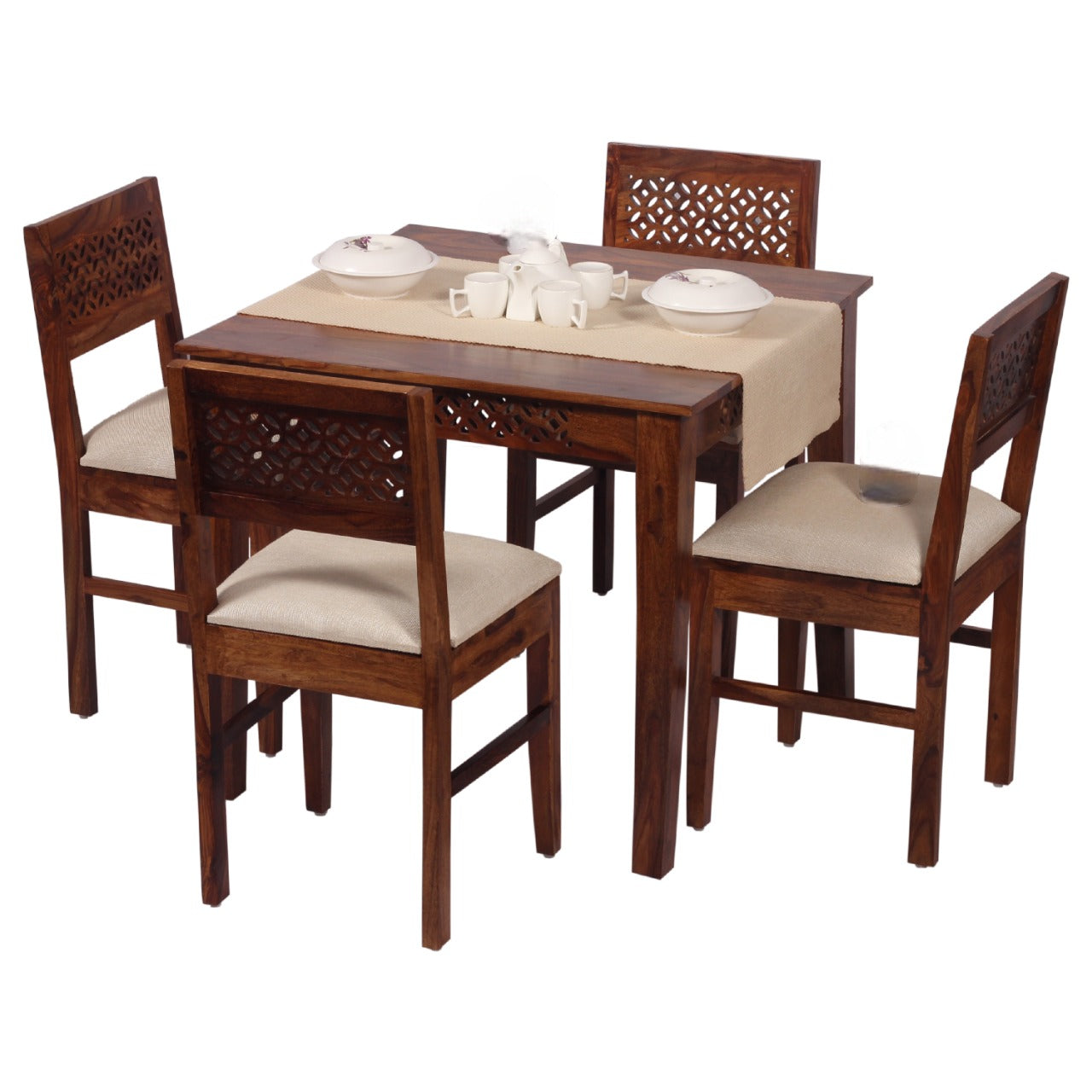HavenzHome Solid Sheesham Wood Dining Table Set with 4 Cushioned Chairs for Home & Hotel Furniture | Dining Room Furniture