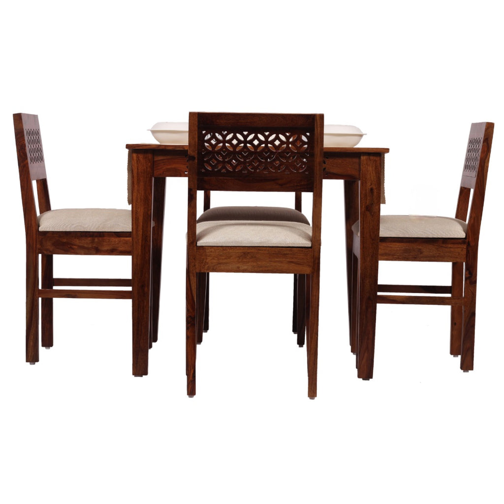 HavenzHome Solid Sheesham Wood Dining Table Set with 4 Cushioned Chairs for Home & Hotel Furniture | Dining Room Furniture