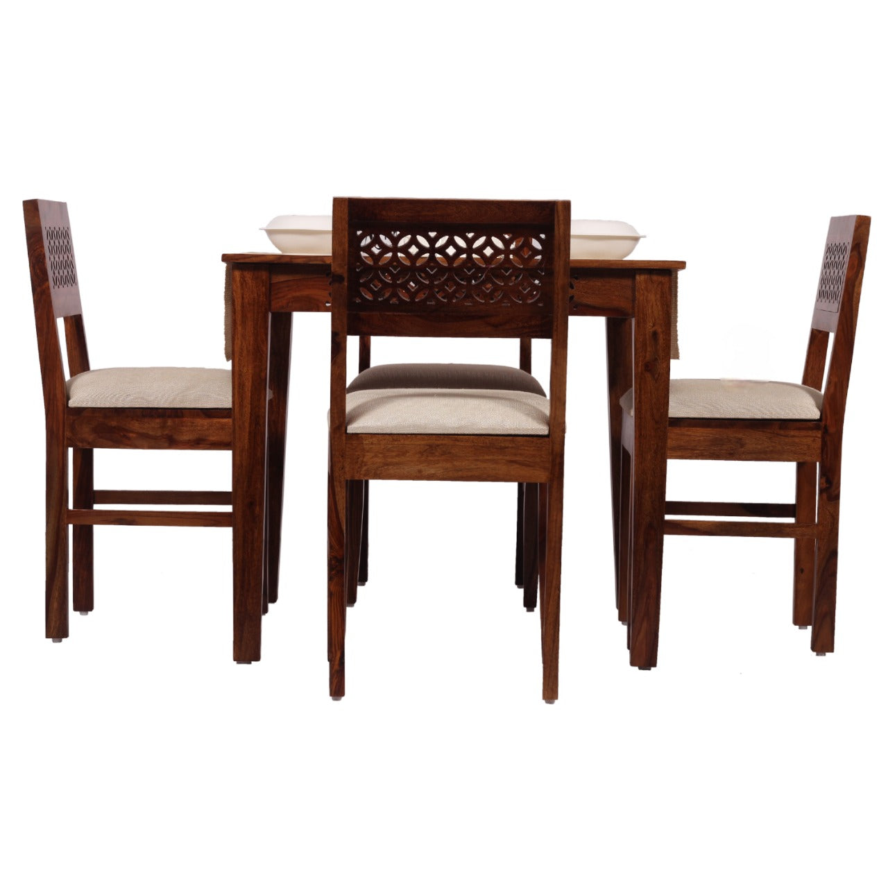 HavenzHome Solid Sheesham Wood Dining Table Set with 4 Cushioned Chairs for Home & Hotel Furniture | Dining Room Furniture