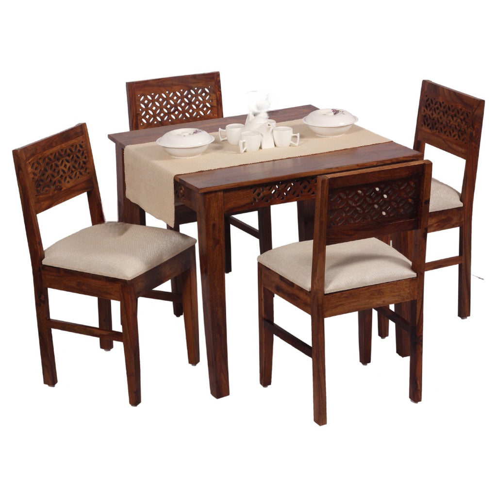 HavenzHome Solid Sheesham Wood Dining Table Set with 4 Cushioned Chairs for Home & Hotel Furniture | Dining Room Furniture