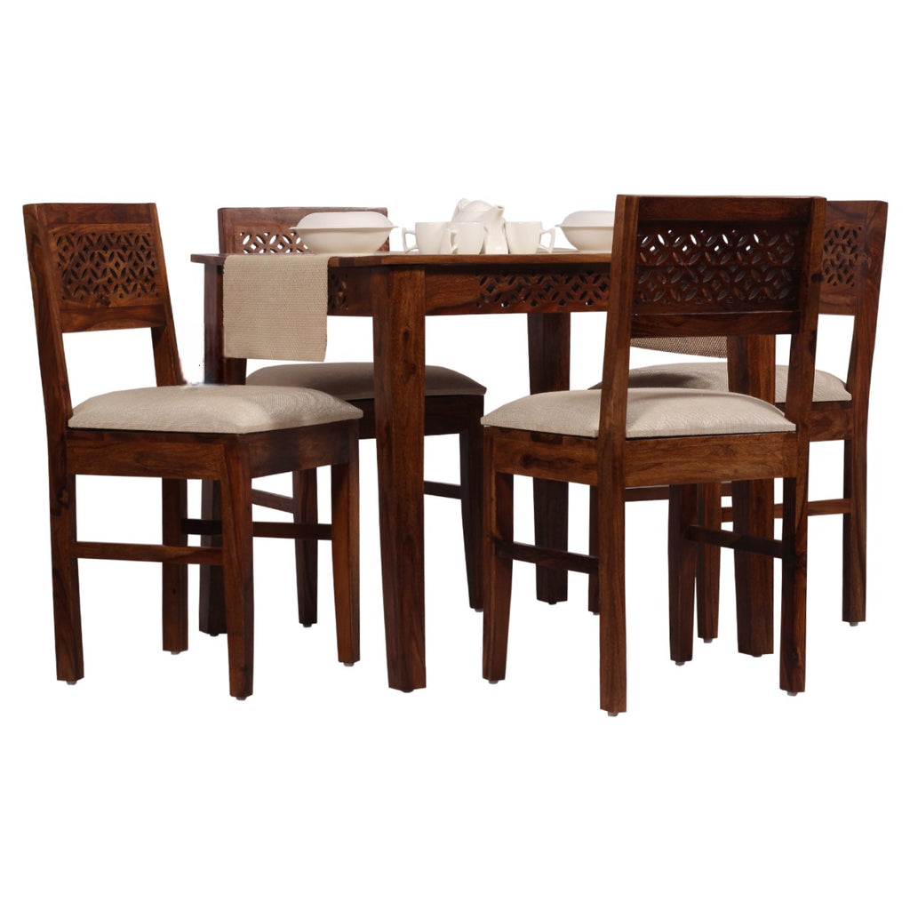 HavenzHome Solid Sheesham Wood Dining Table Set with 4 Cushioned Chairs for Home & Hotel Furniture | Dining Room Furniture