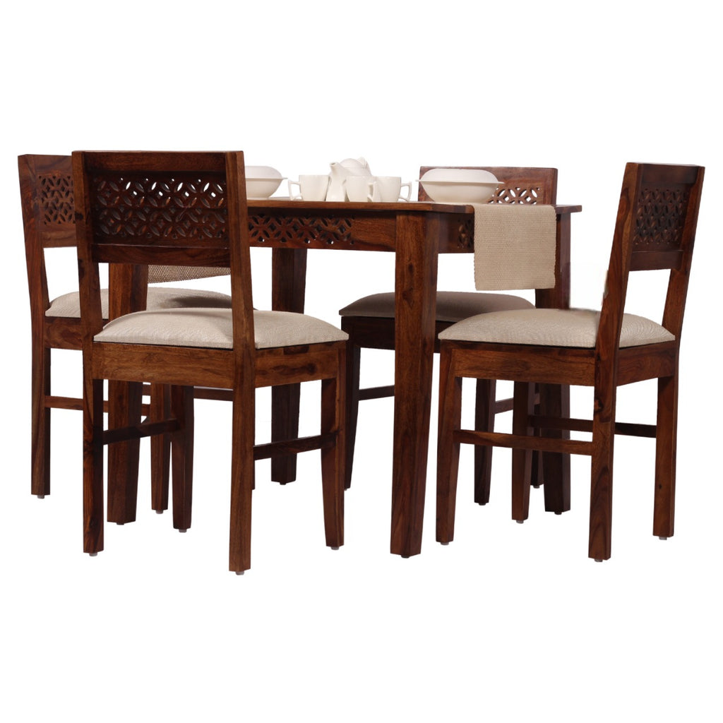 HavenzHome Solid Sheesham Wood Dining Table Set with 4 Cushioned Chairs for Home & Hotel Furniture | Dining Room Furniture