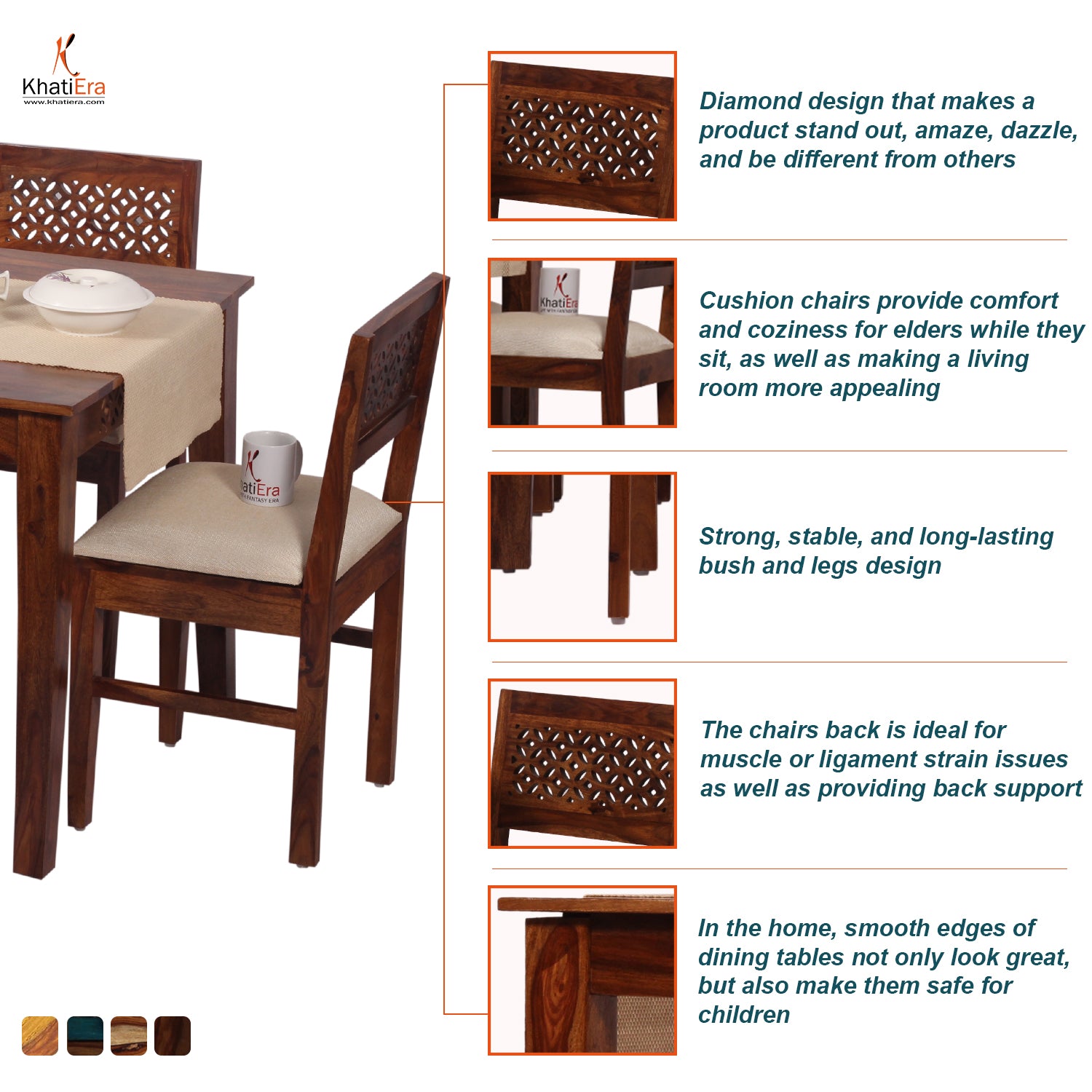 HavenzHome Solid Sheesham Wood Dining Table Set with 4 Cushioned Chairs for Home & Hotel Furniture | Dining Room Furniture