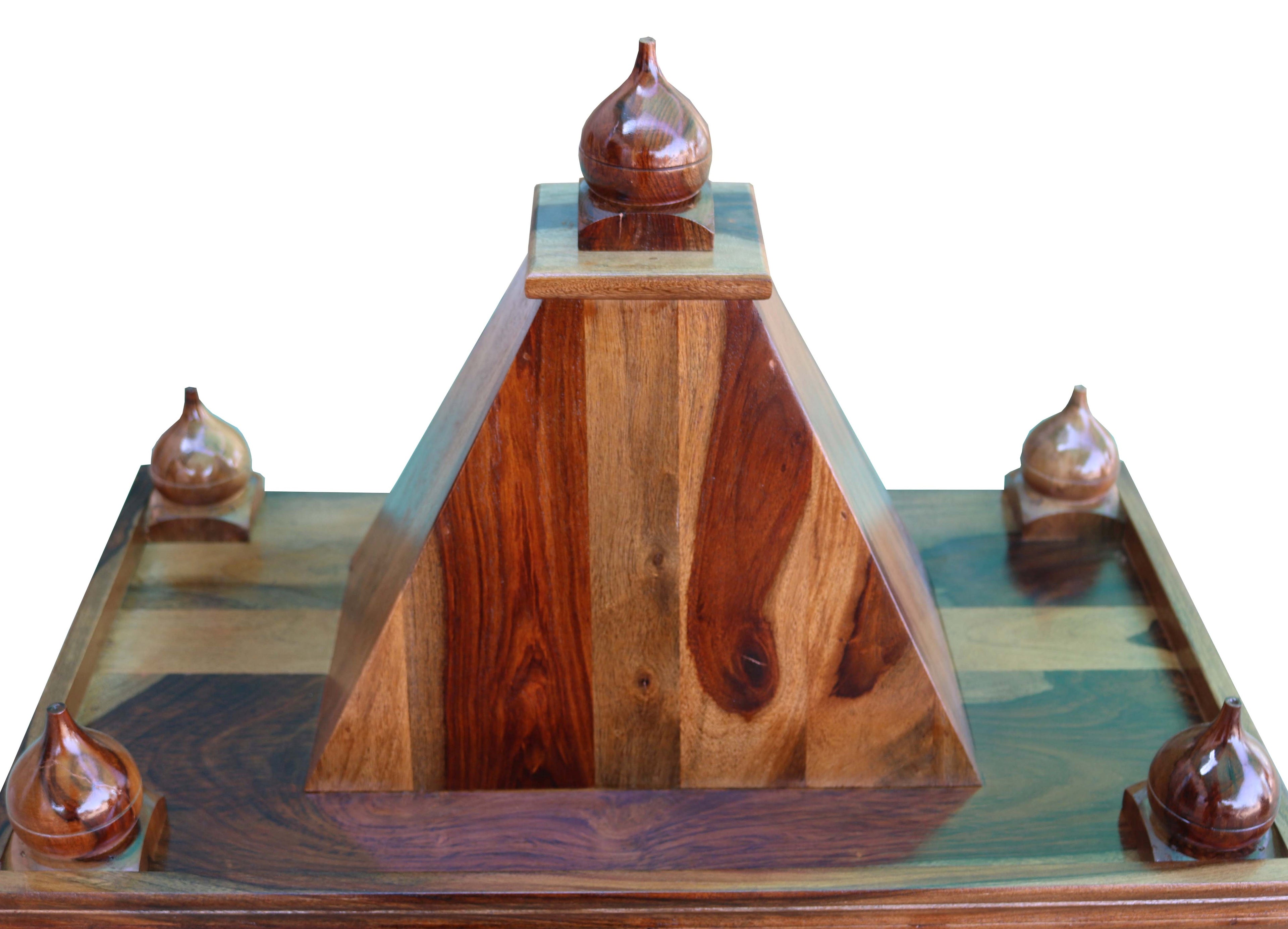 HavenzHome Solid Sheesham Wood Natural Honey Finish Pooja Temple with Double Door and 1 Drawer