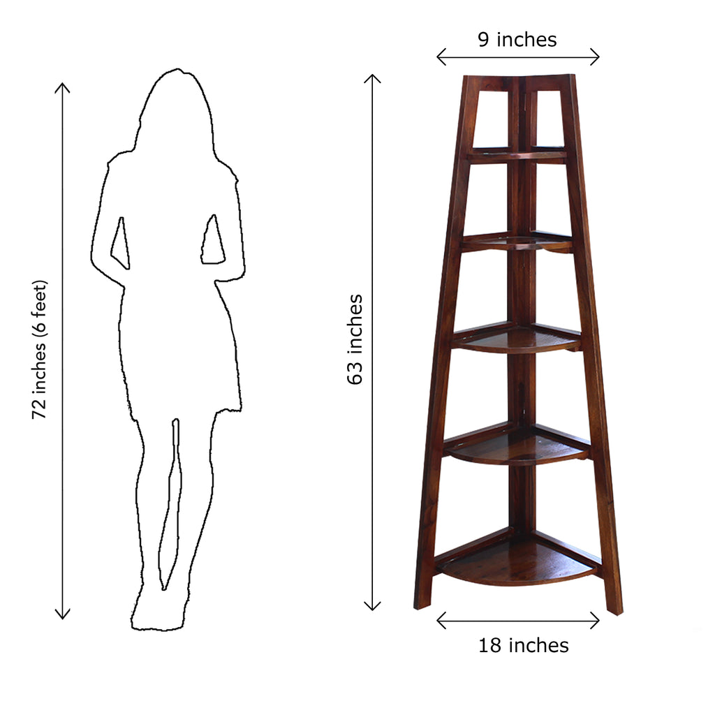 HavenzHome Wooden Corner Bookshelf 5 Tier Ladder